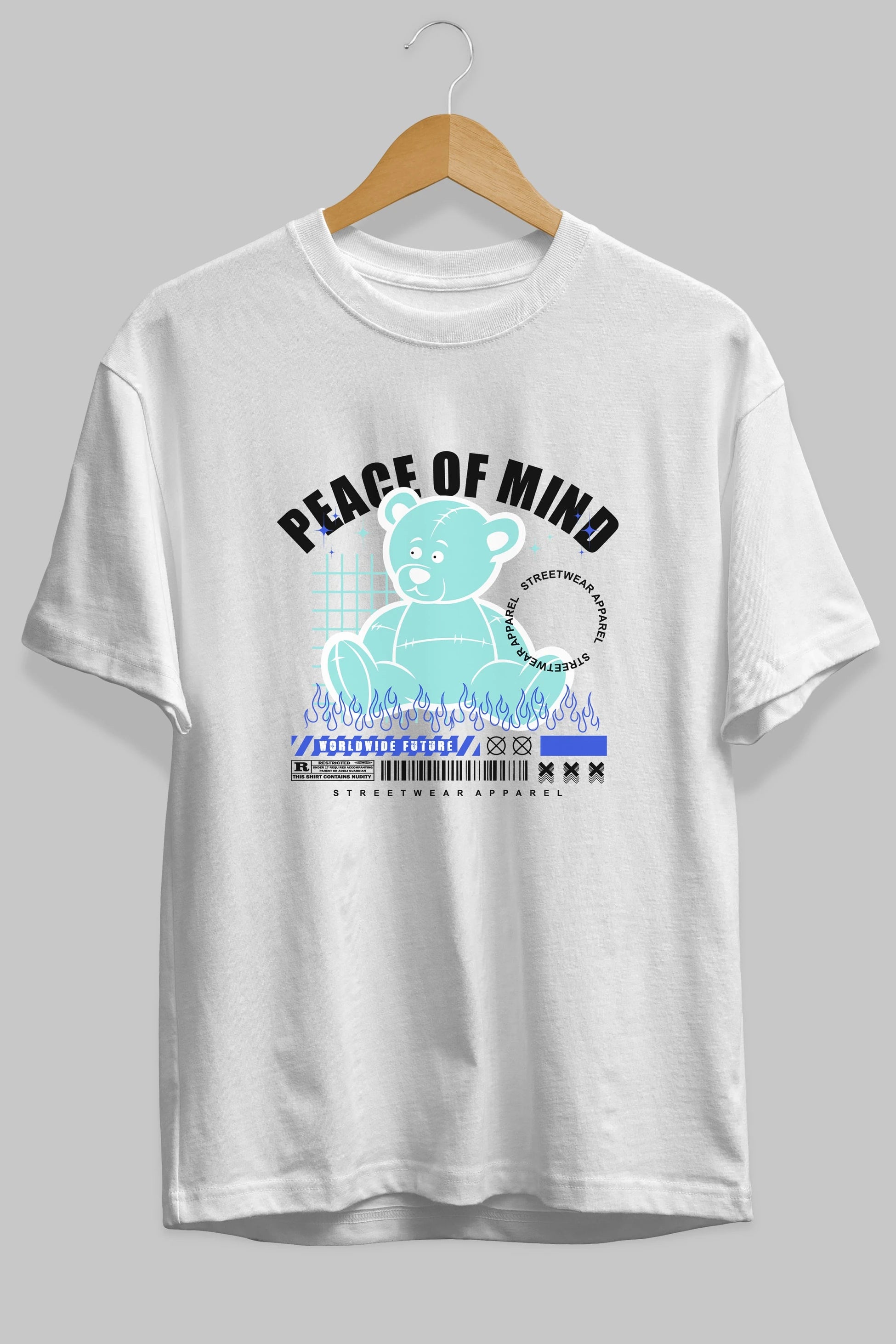 Teddy Bear Peace of Mind Ön Baskılı Oversize t-shirt Erkek Kadın Unisex