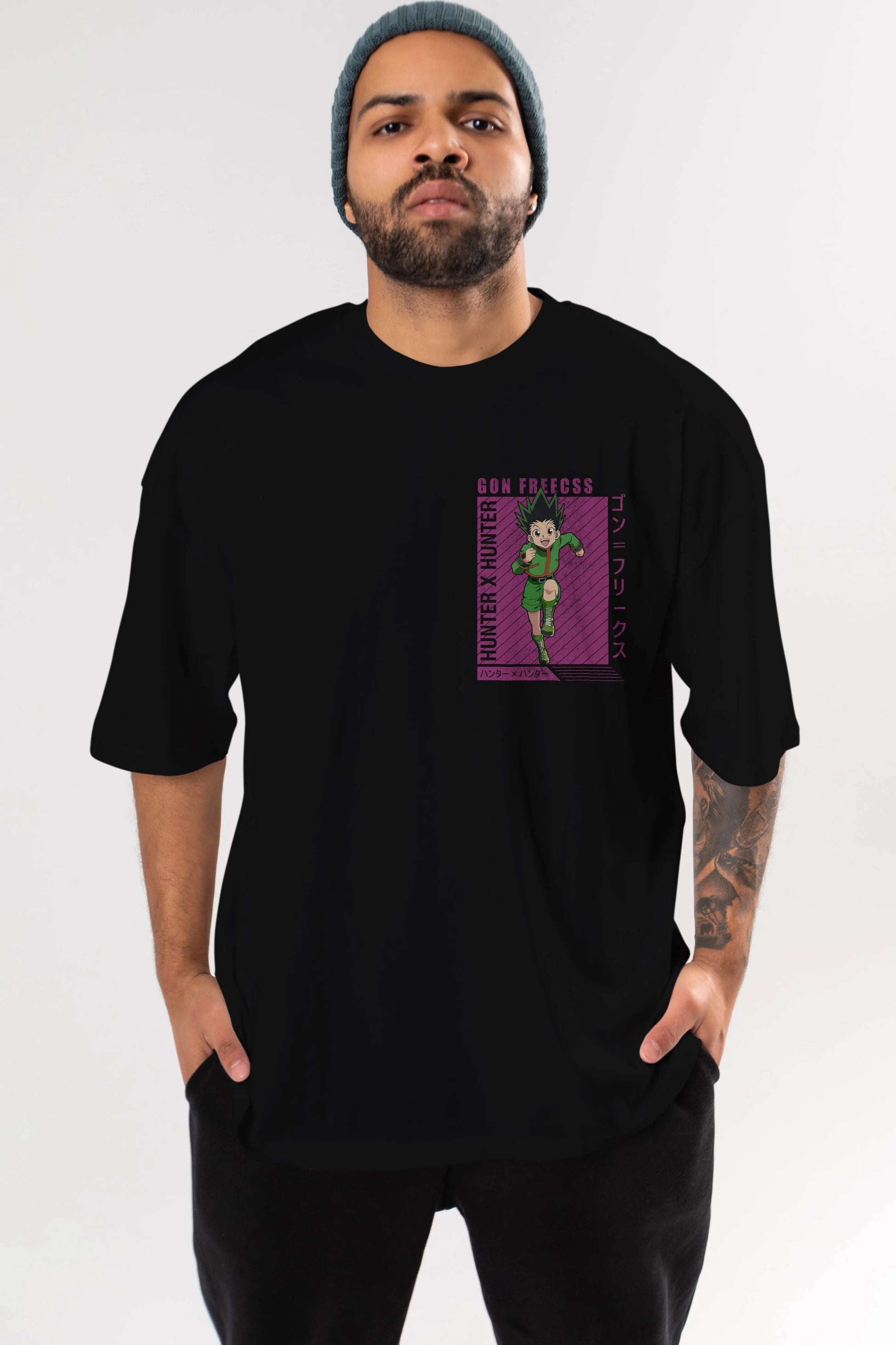 Gon Freecss HUNTER X HUNTER 3 Ön Sol Baskılı Oversize t-shirt Erkek Kadın Unisex %100 Pamuk Bisiklet Yaka tişort
