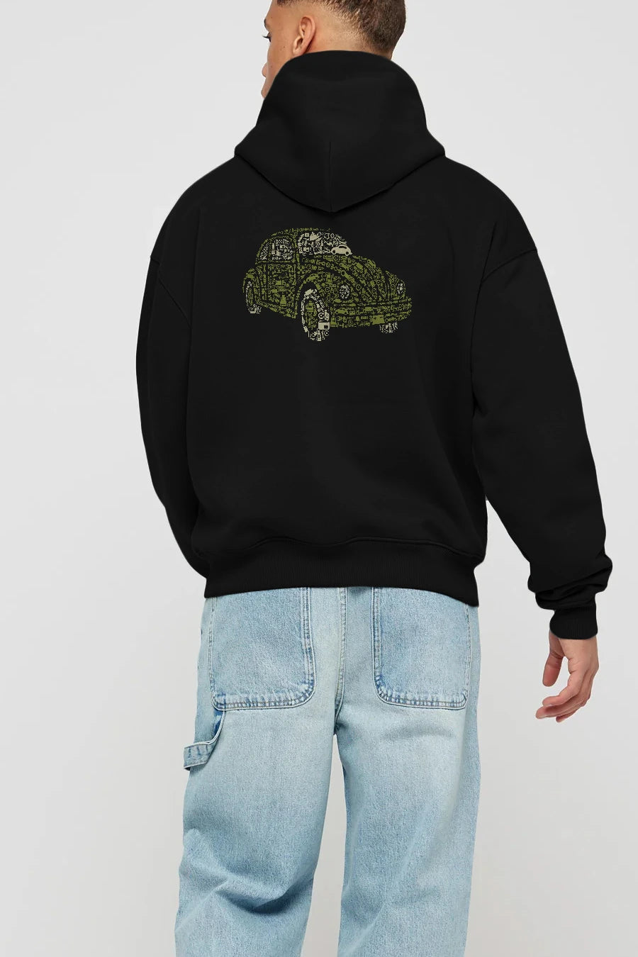 Beetle Arka Baskılı Hoodie Oversize Kapüşonlu Sweatshirt Erkek Kadın Unisex