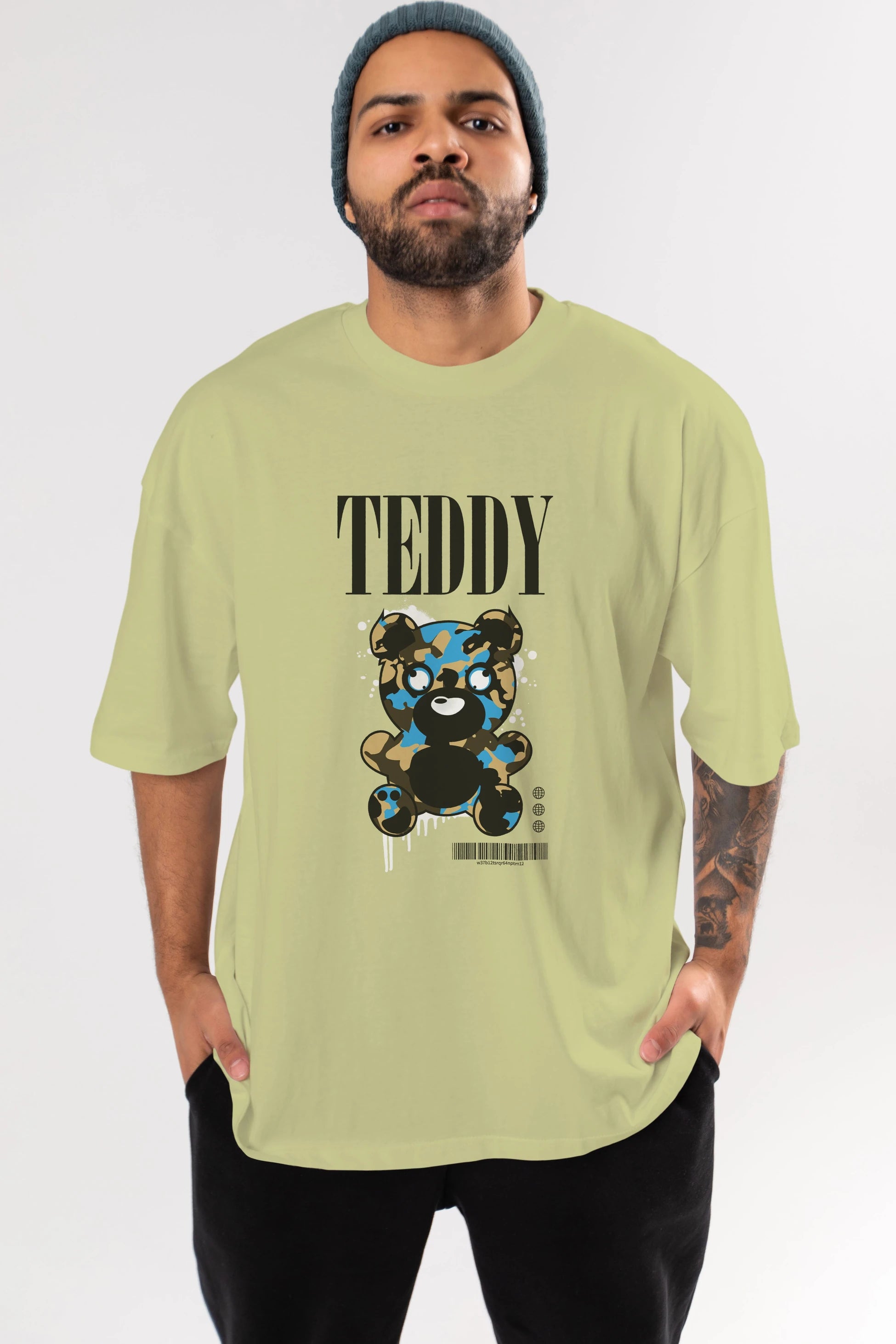 Teddy Bear Streetwear Ön Baskılı Oversize t-shirt Erkek Kadın Unisex