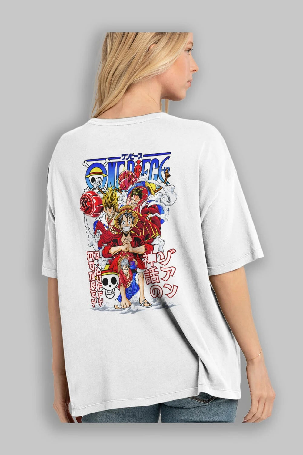 MONKEY D. LUFF-ONE PIECE 2 Anime Arka Baskılı Oversize t-shirt Erkek Kadın Unisex