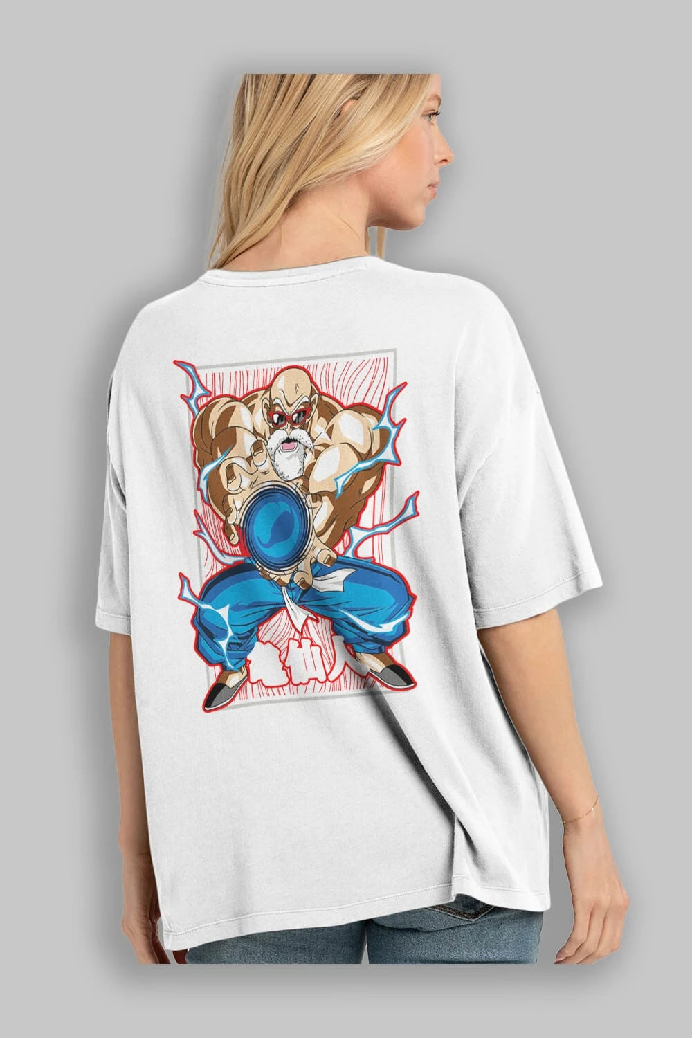 DragonBall MaestroRoshi Anime Arka Baskılı Oversize t-shirt Erkek Kadın Unisex