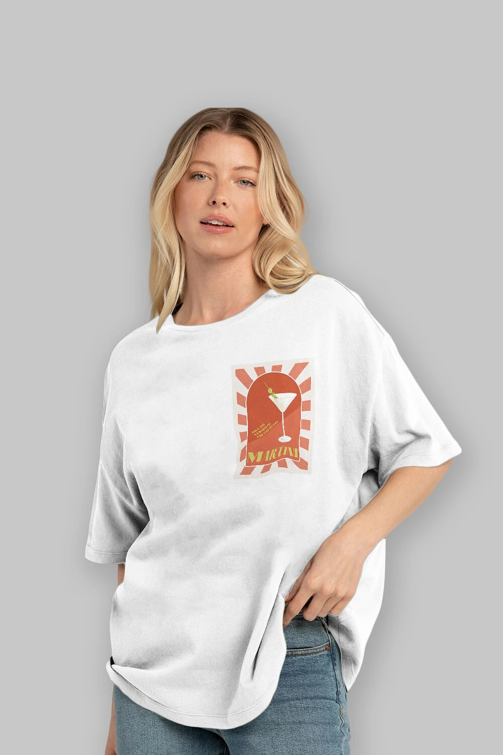 Martini 2 Ön Sol Baskılı Oversize t-shirt Erkek Kadın Unisex %100 Pamuk Bisiklet Yaka tişort