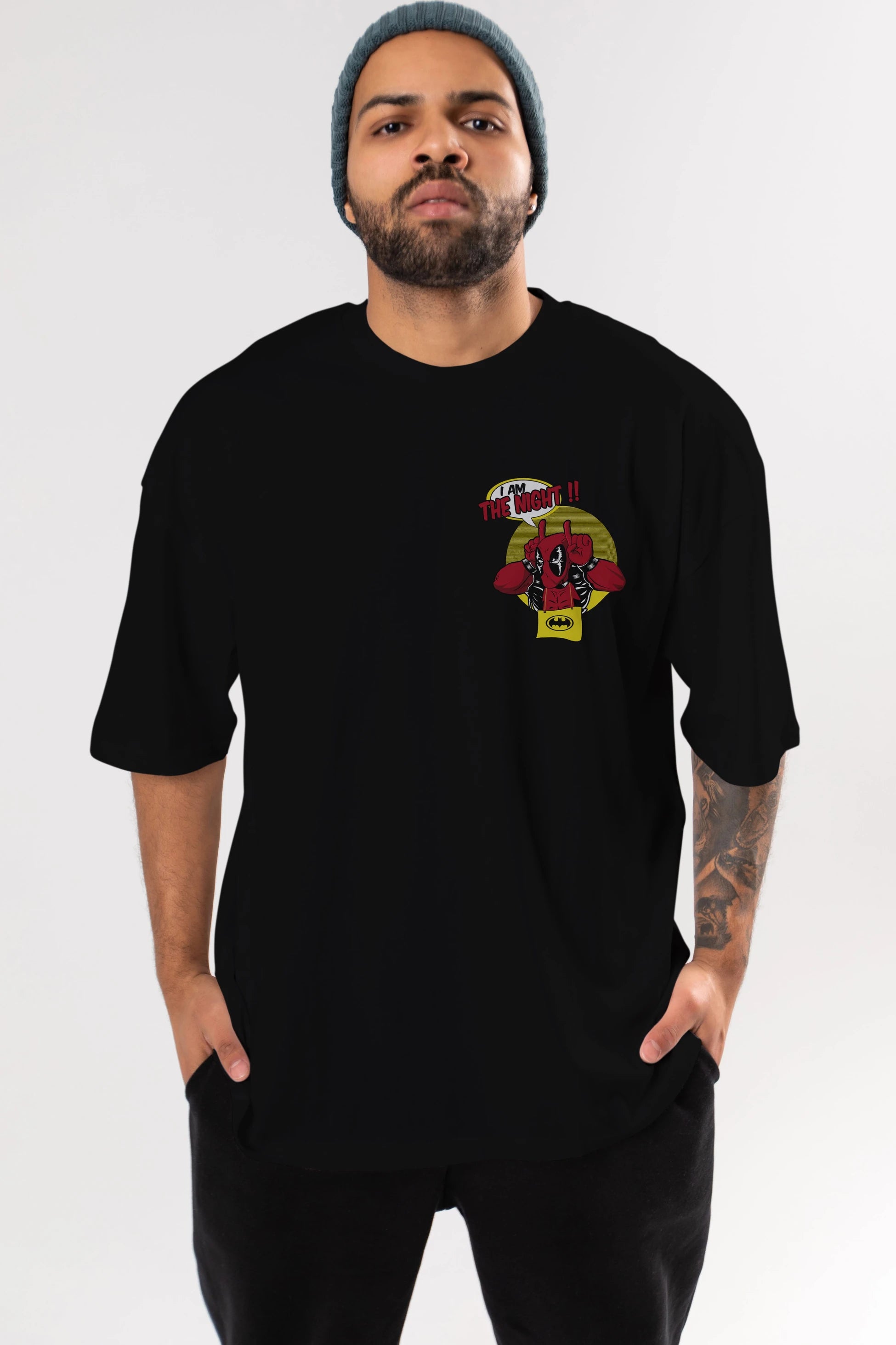 Deadpool (1) Ön Sol Baskılı Oversize t-shirt Erkek Kadın Unisex %100 Pamuk Bisiklet Yaka tişort