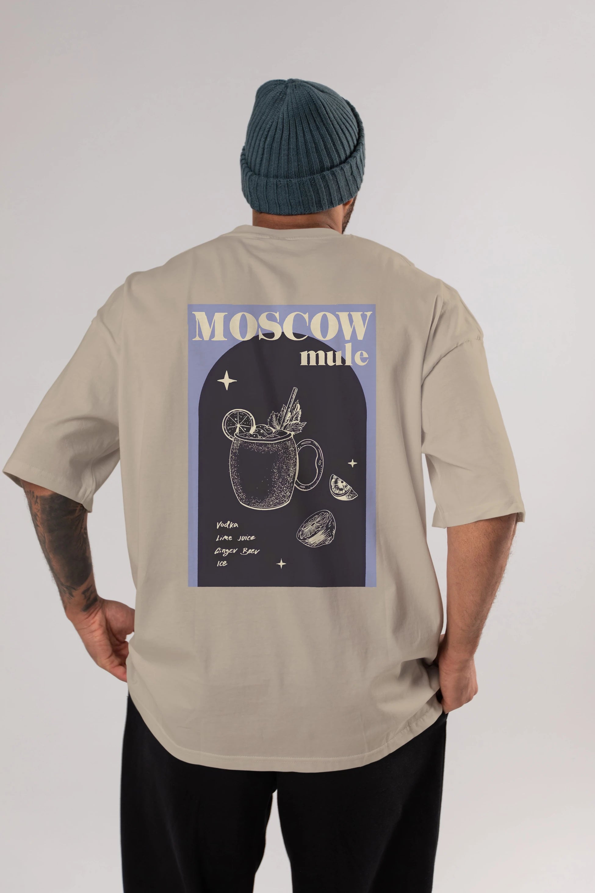 Moscow Mule Arka Baskılı Oversize t-shirt Erkek Kadın Unisex %100 Pamuk Bisiklet Yaka tişort
