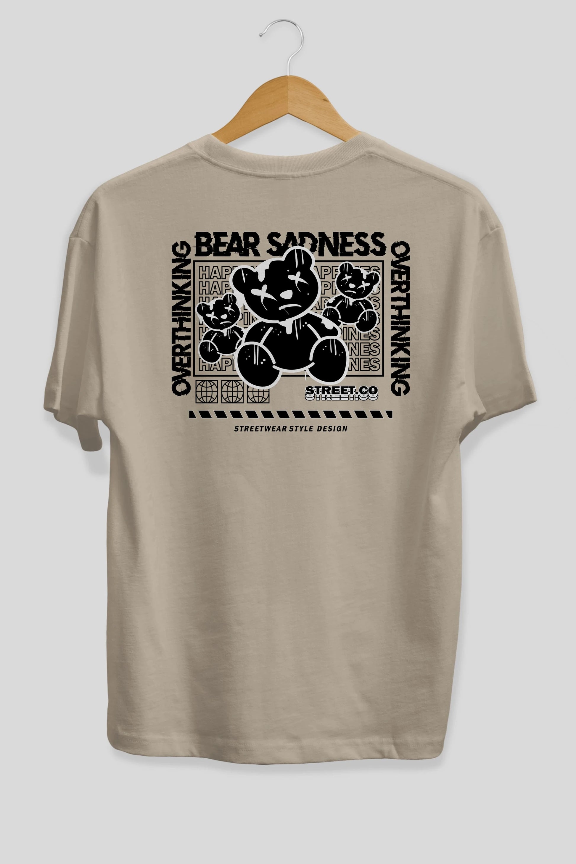 Bear Sadness 2 Arka Baskılı Oversize t-shirt Erkek Kadın Unisex