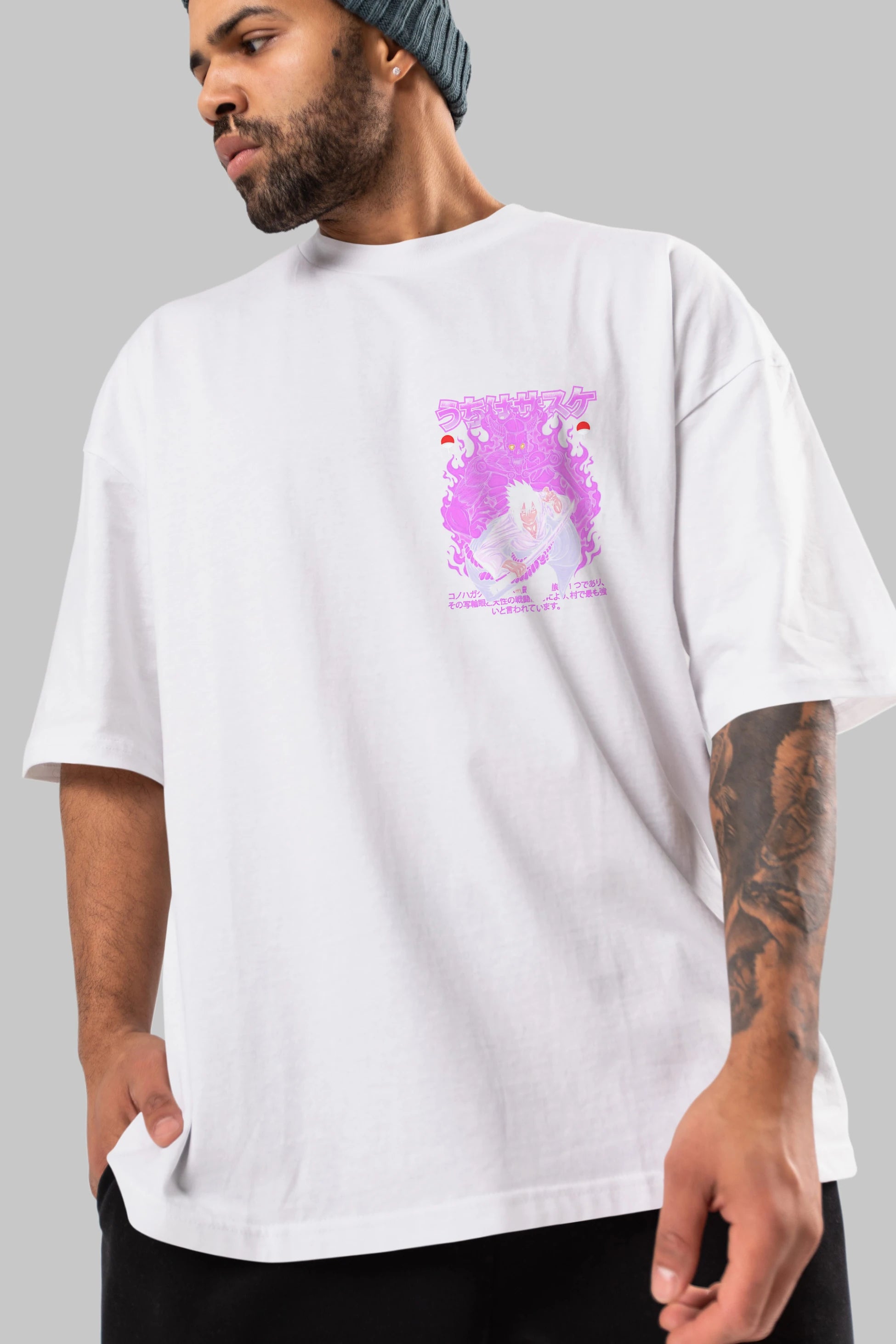 SASUKE UCHIHA NARUTO Ön Sol Baskılı Oversize t-shirt Erkek Kadın Unisex %100 Pamuk Bisiklet Yaka tişort