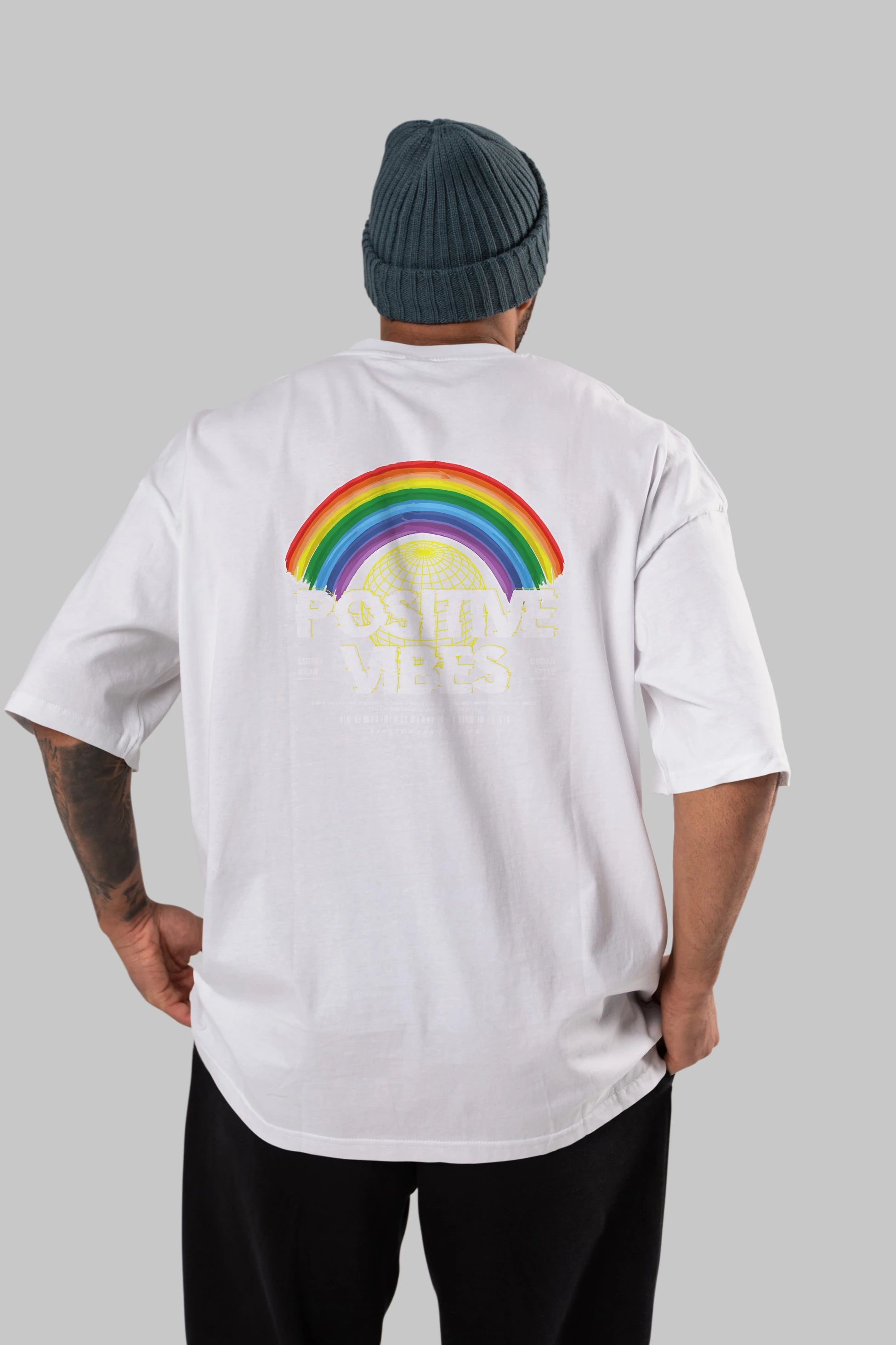Positive Vibes Arka Baskılı Oversize t-shirt Erkek Kadın Unisex