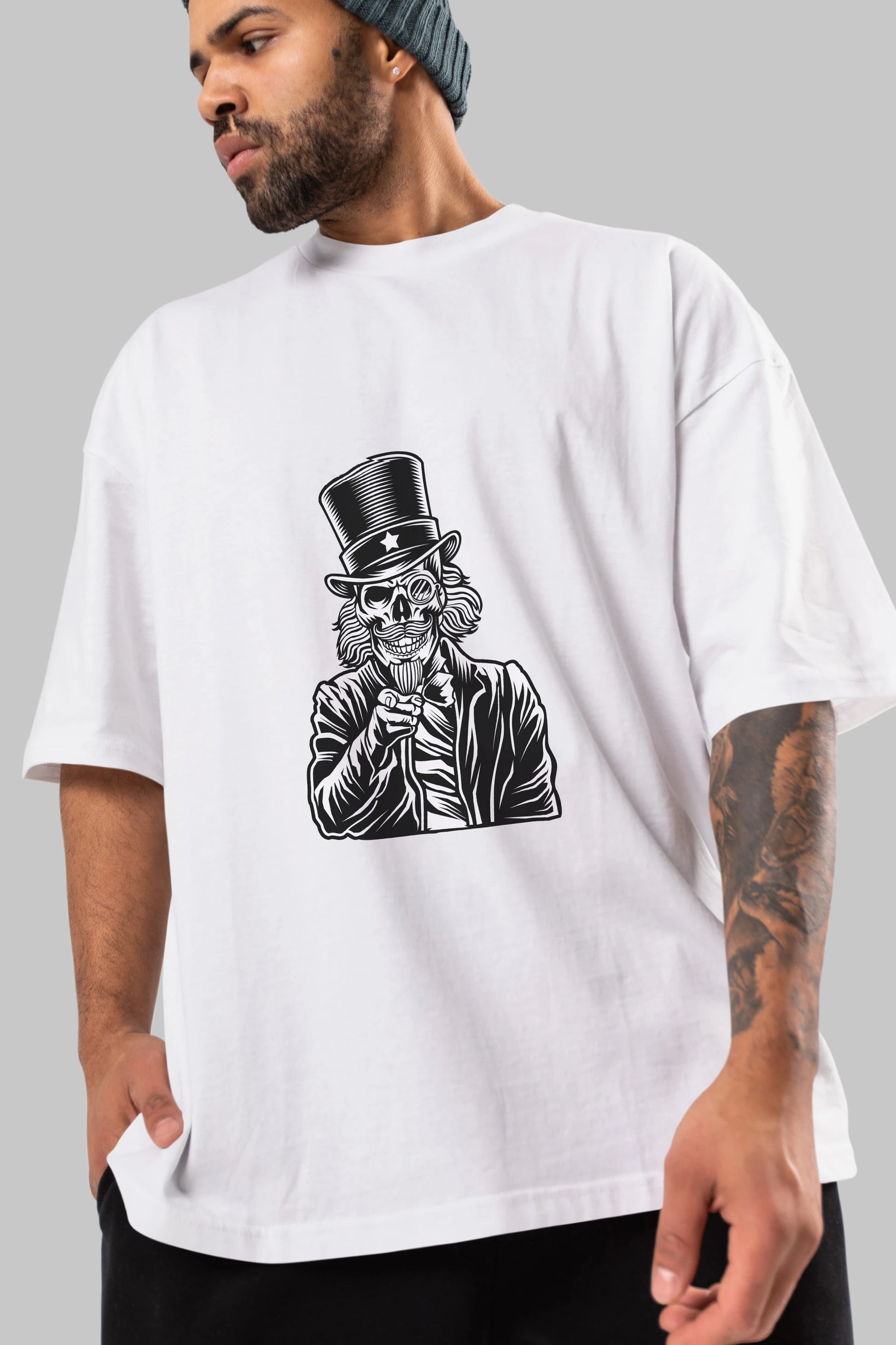 I Want You Skull Ön Baskılı Oversize t-shirt Erkek Kadın Unisex %100 Pamuk tişort