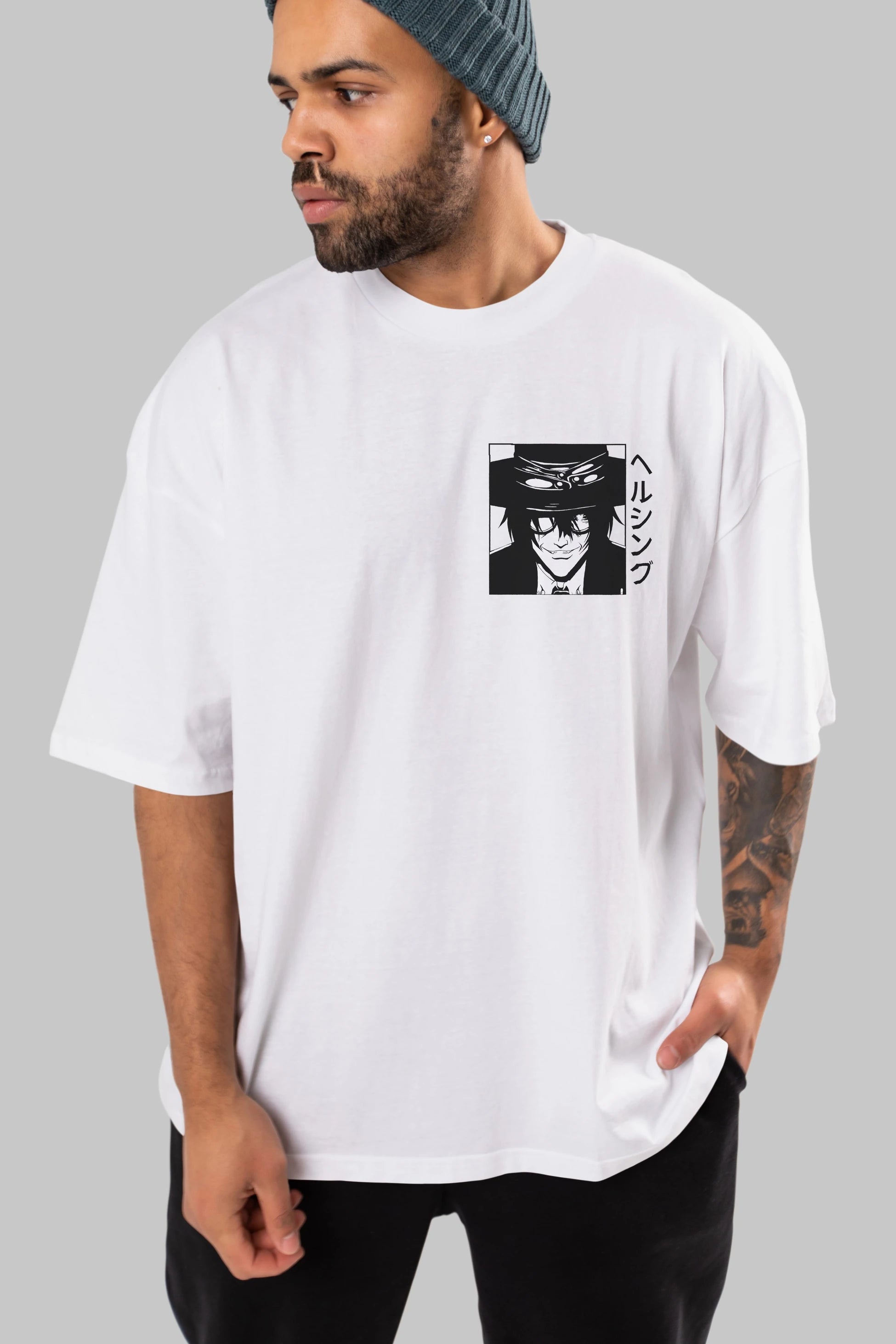 Alucard 1 Ön Sol Baskılı Oversize t-shirt Erkek Kadın Unisex %100 Pamuk Bisiklet Yaka tişort