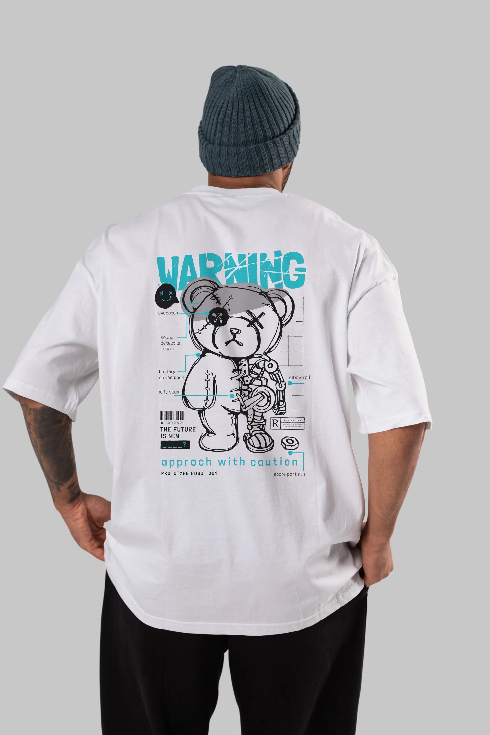 Teddy Bear Warning Arka Baskılı Oversize t-shirt Erkek Kadın Unisex