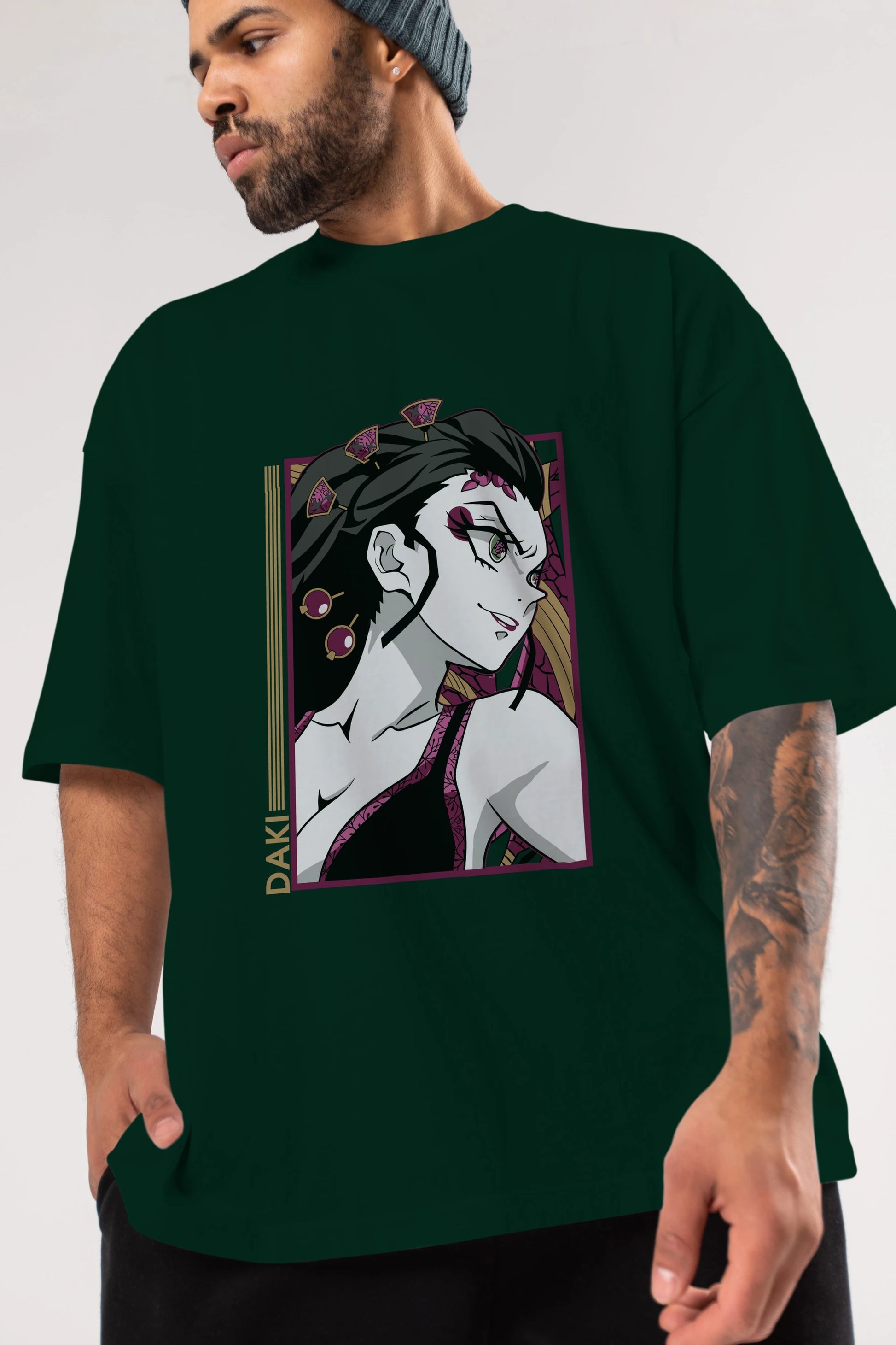 Daki DEMION SLAYER Anime Ön Baskılı Oversize t-shirt %100 pamuk Erkek Kadın Unisex