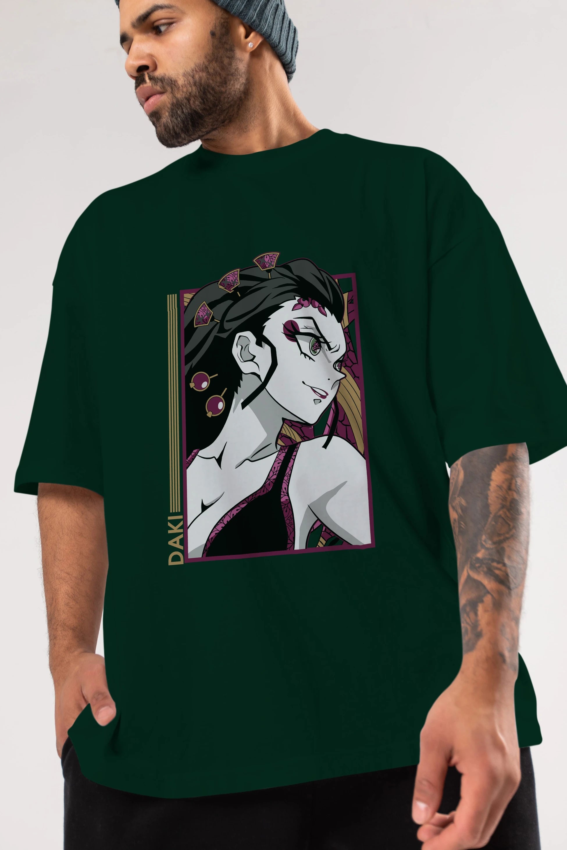 Daki DEMION SLAYER Anime Ön Baskılı Oversize t-shirt %100 pamuk Erkek Kadın Unisex