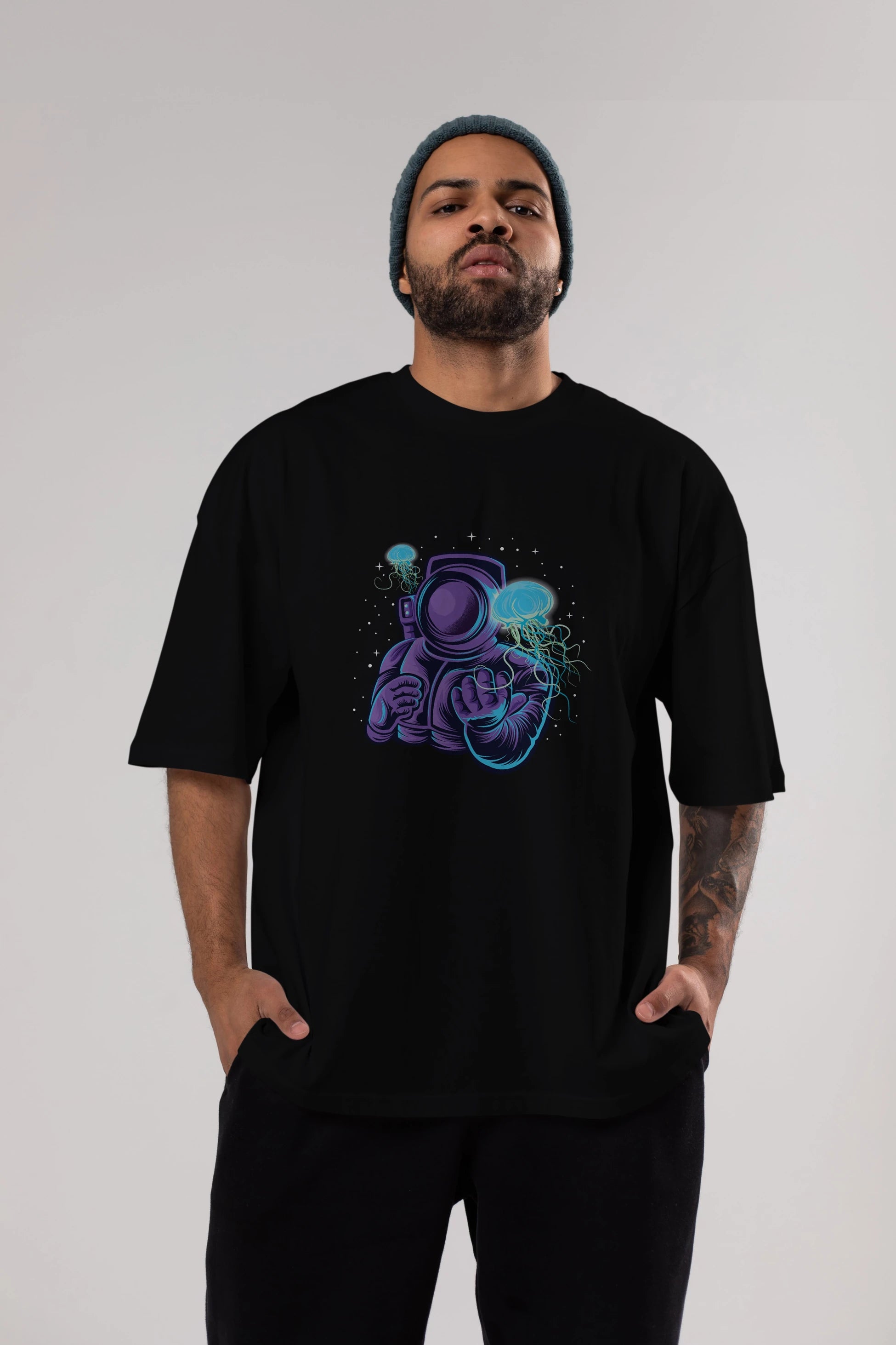 Astronaut and Jellyfish Ön Baskılı Oversize t-shirt Erkek Kadın Unisex