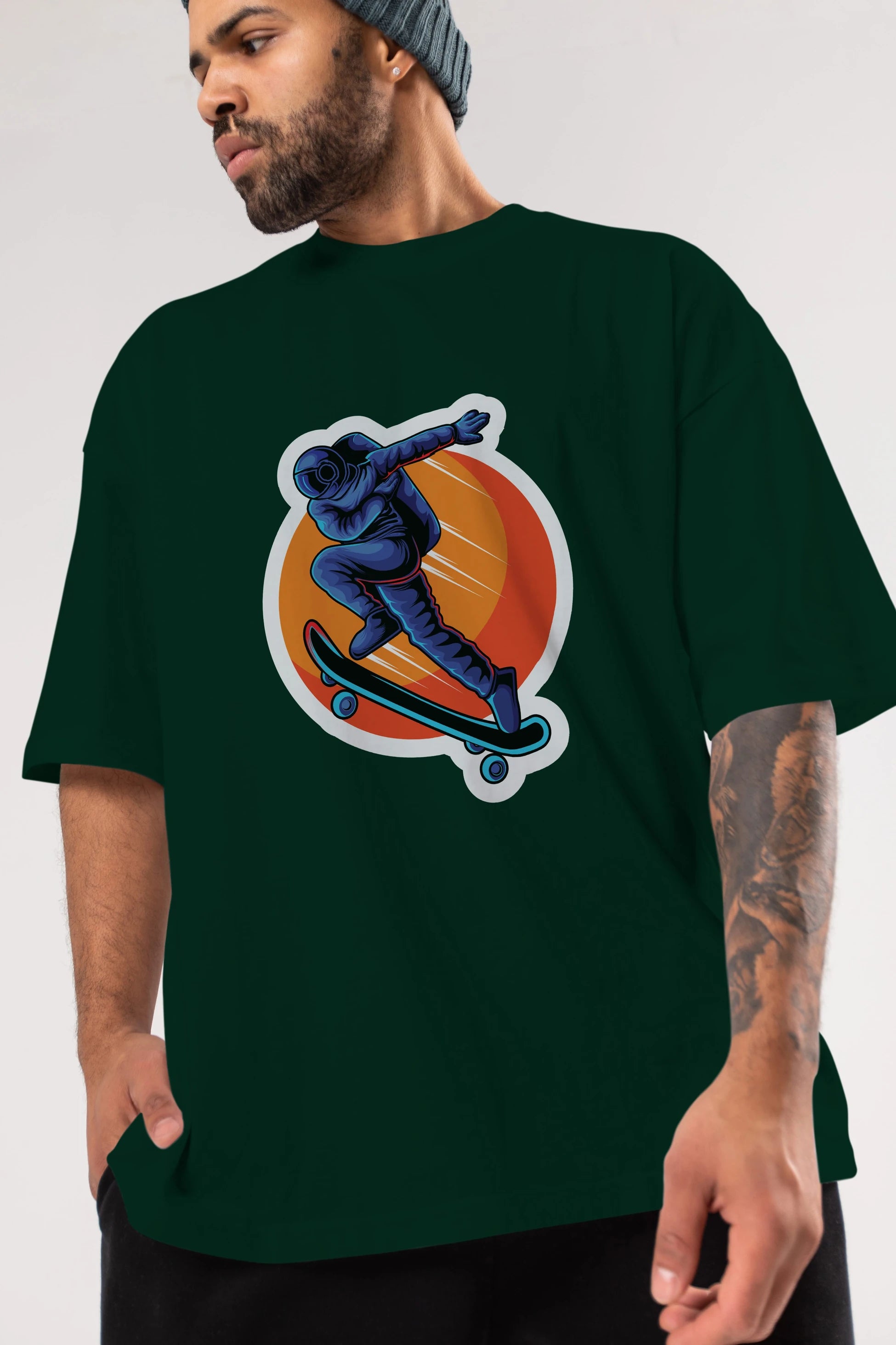 Astroskate Run Sticker Ön Baskılı Oversize t-shirt Erkek Kadın Unisex