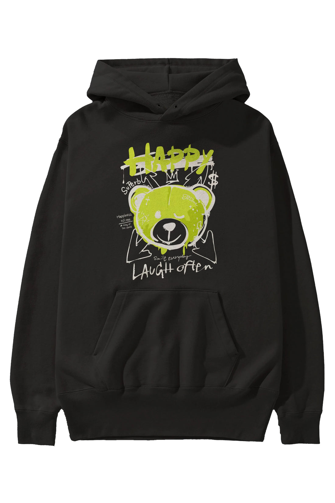 Happy Bear Ön Baskılı Hoodie Oversize Kapüşonlu Sweatshirt Erkek Kadın Unisex