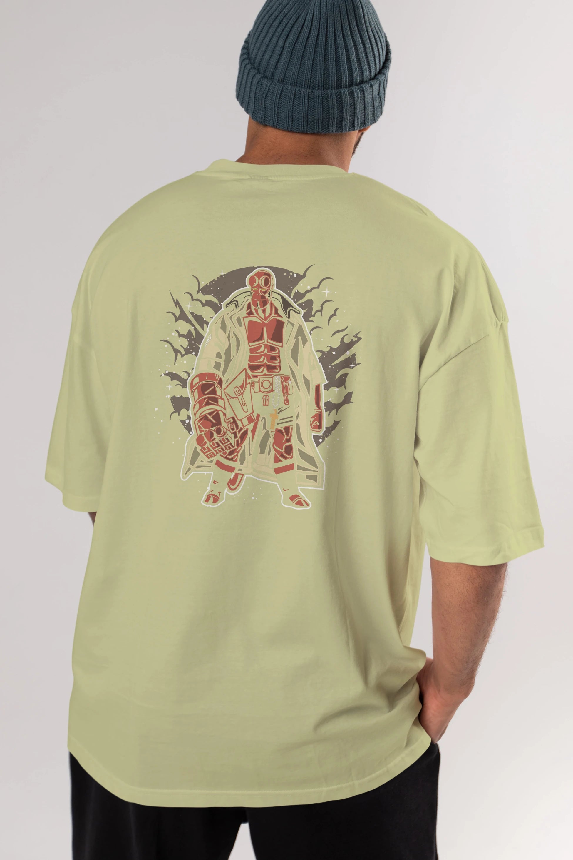 Hellboy Arka Baskılı Oversize t-shirt Erkek Kadın Unisex %100 Pamuk