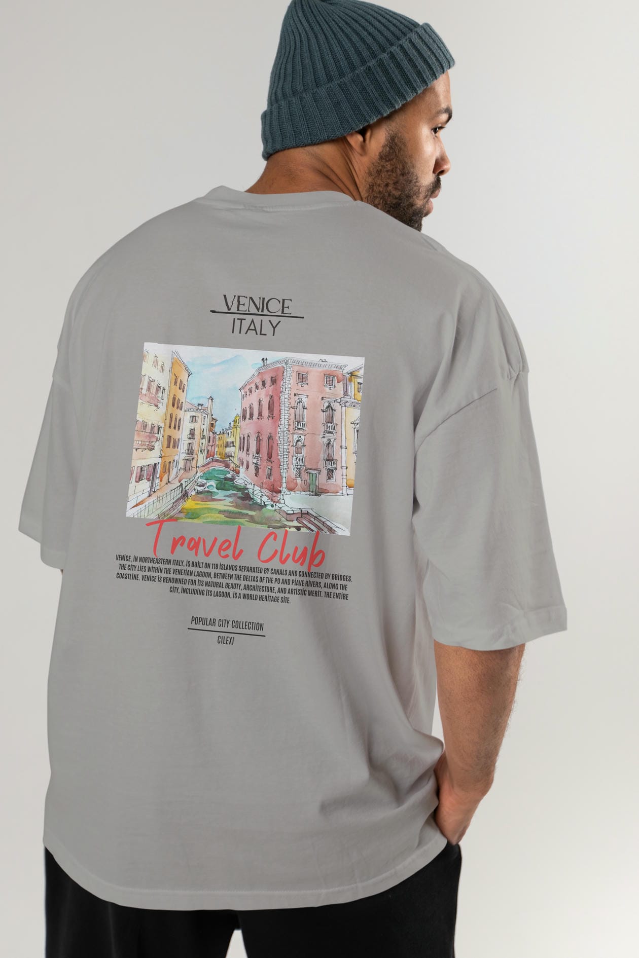 Venice İtaly Arka Baskılı Oversize t-shirt Erkek Kadın Pamuk Bisiklet Yaka tişort