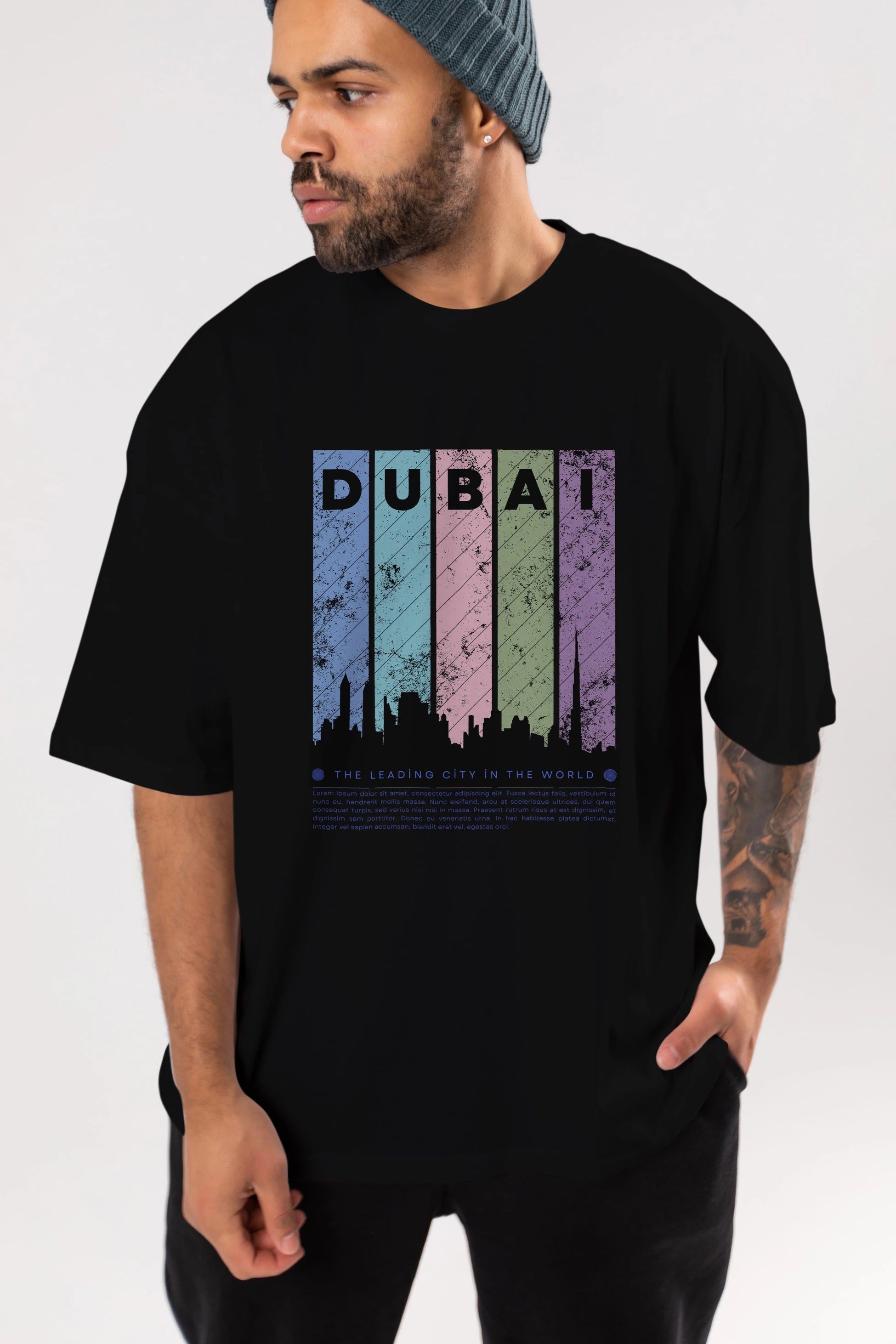Dubai Yazılı Ön Baskılı Oversize t-shirt Erkek Kadın Unisex