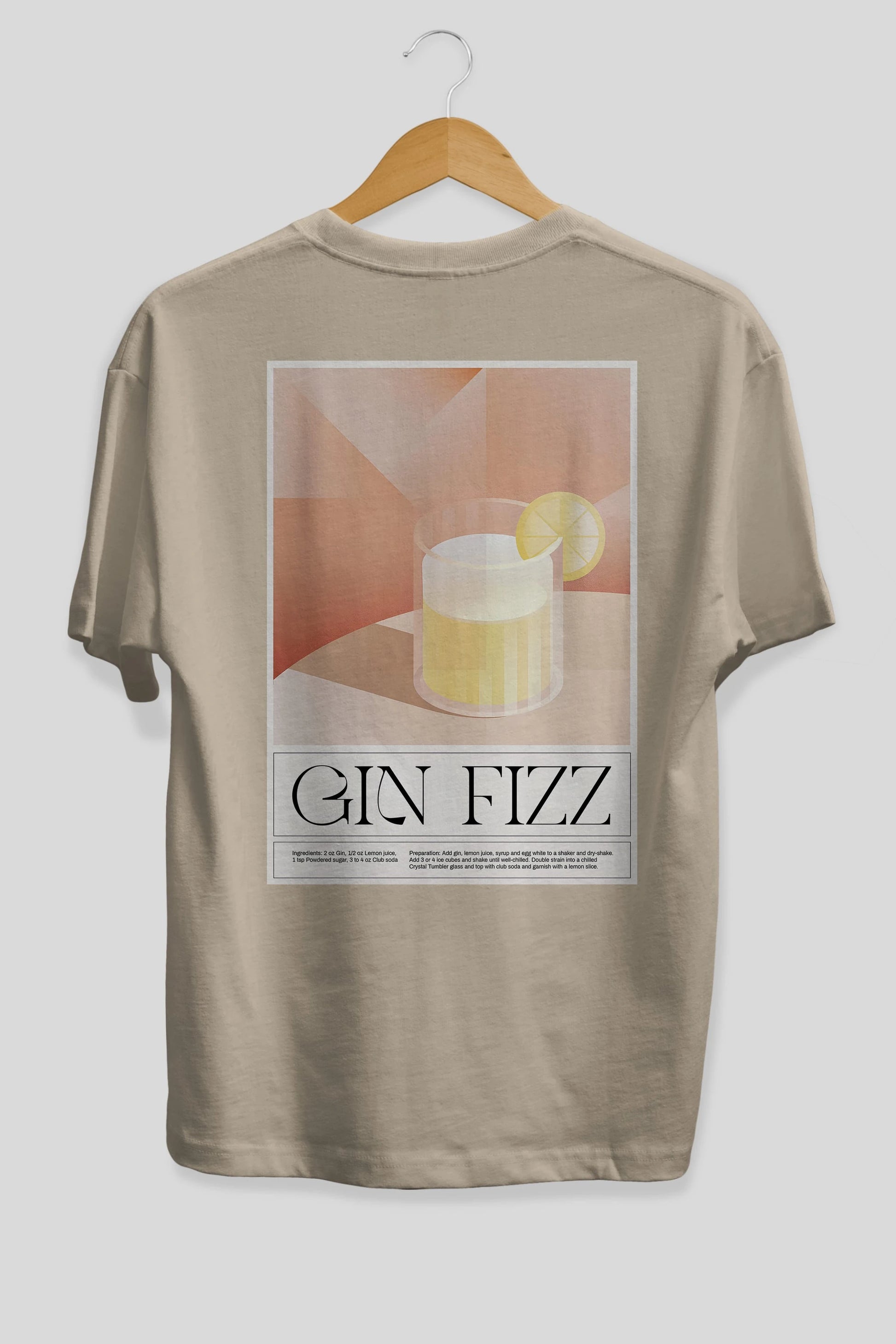 Gin Fizz Arka Baskılı Oversize t-shirt Erkek Kadın Unisex %100 Pamuk Bisiklet Yaka tişort