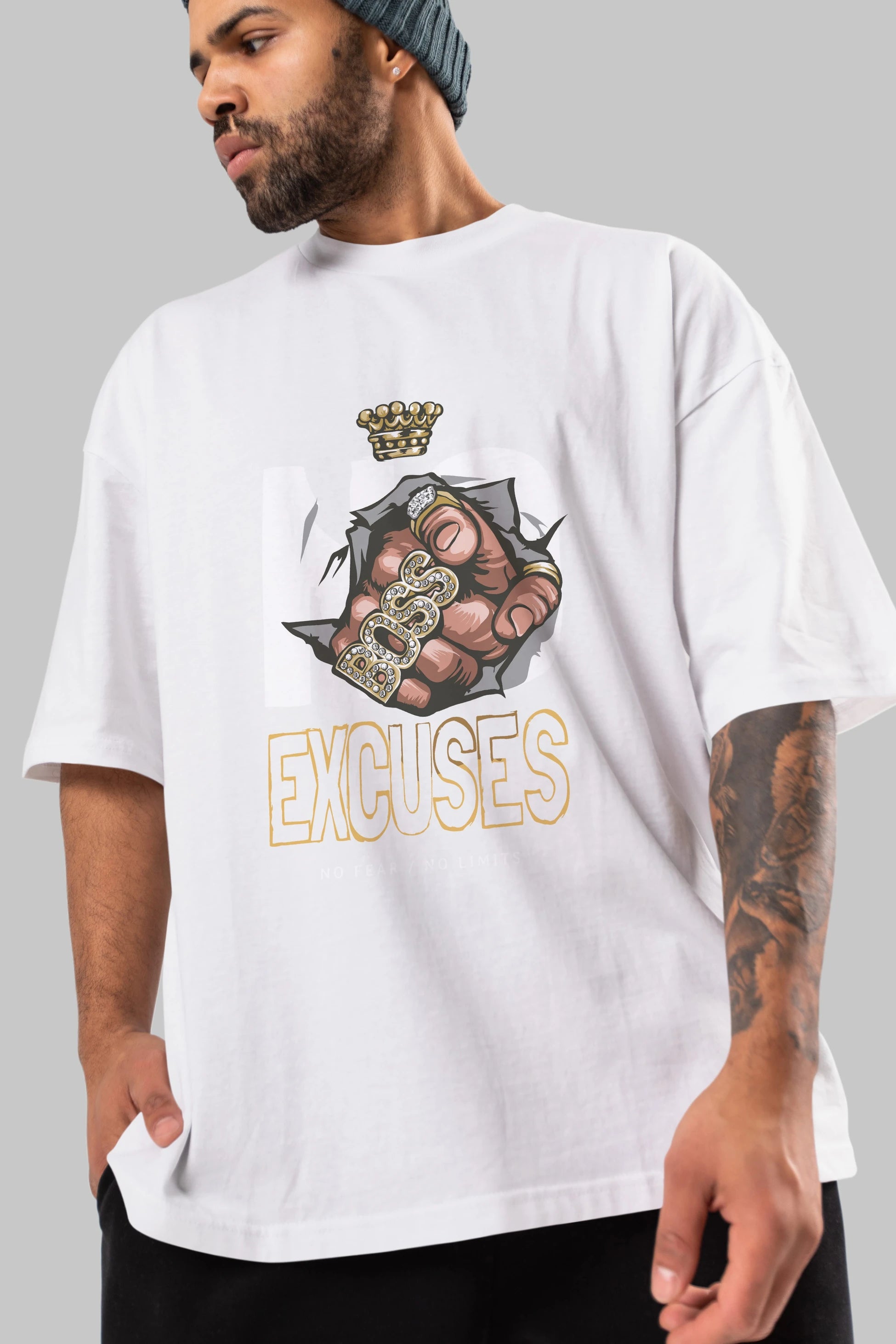 No Excuses Ön Baskılı Oversize t-shirt Erkek Kadın Unisex