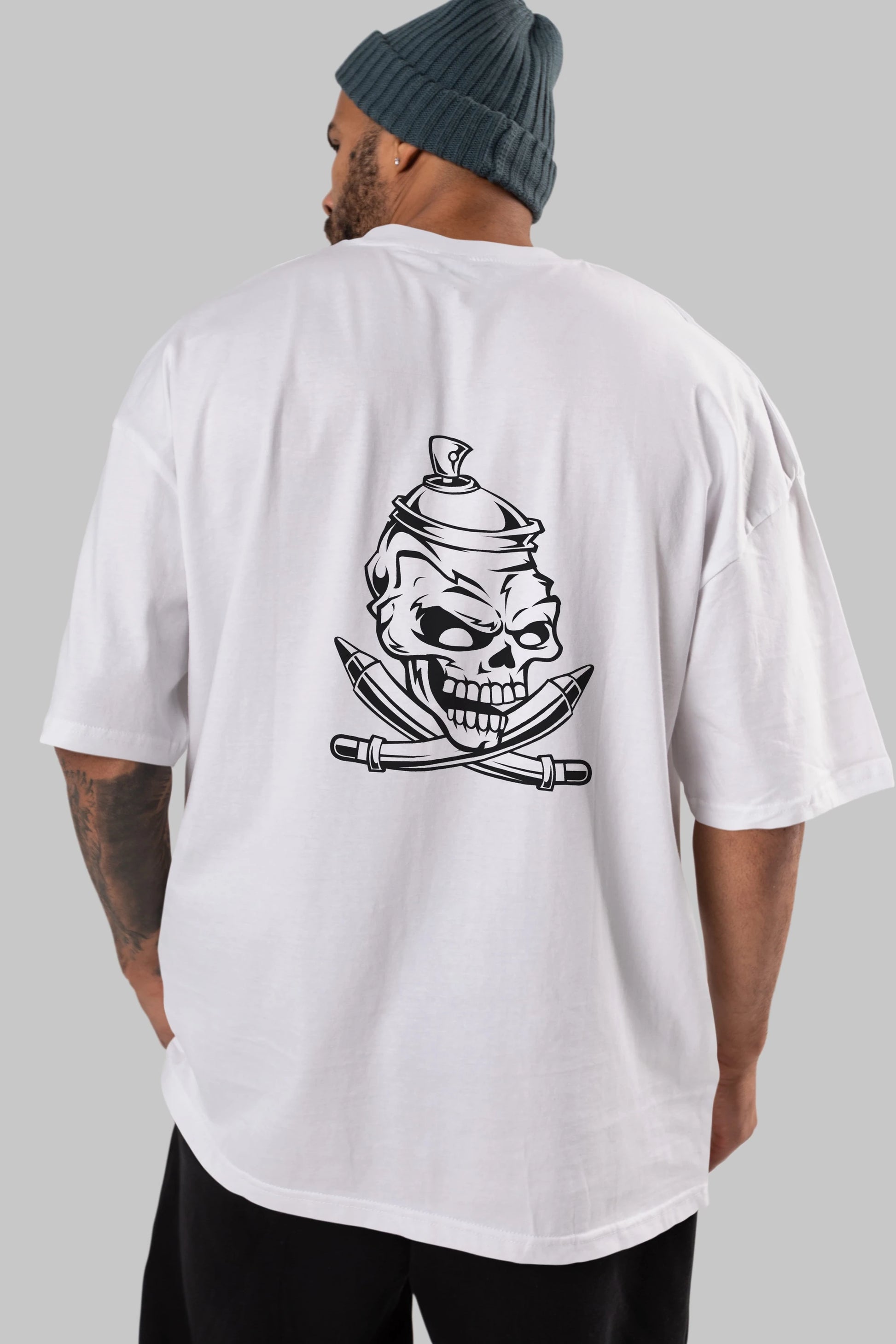 Skull Grafity Arka Baskılı Oversize t-shirt Erkek Kadın Unisex %100 Pamuk tişort