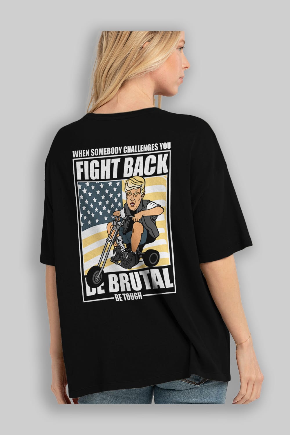 Trump Biker Arka Baskılı Oversize t-shirt Erkek Kadın Unisex %100 Pamuk tişort