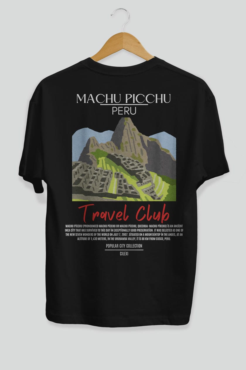 Machu Picchu Peru Arka Baskılı Oversize t-shirt Erkek Kadın Pamuk Bisiklet Yaka tişort