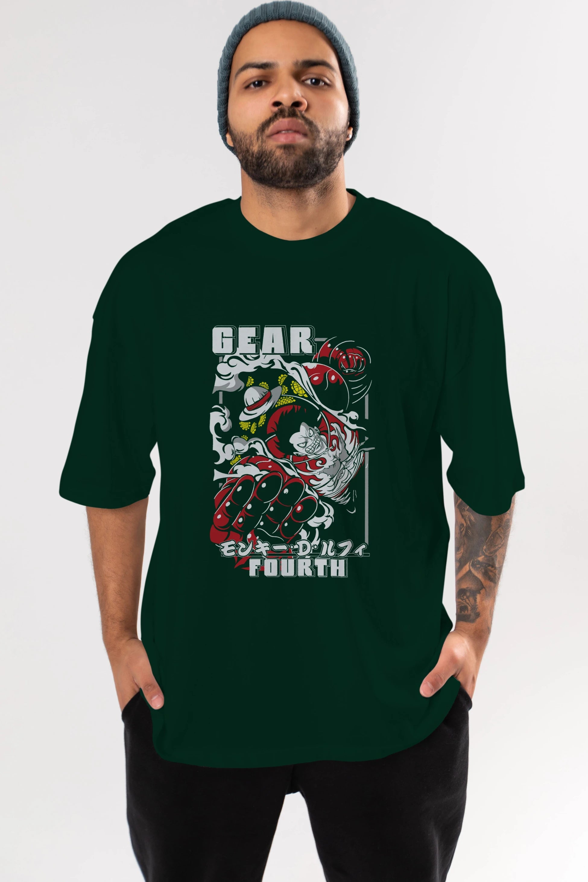 LUFFY gear fourth Anime Ön Baskılı Oversize t-shirt %100 pamuk Erkek Kadın Unisex