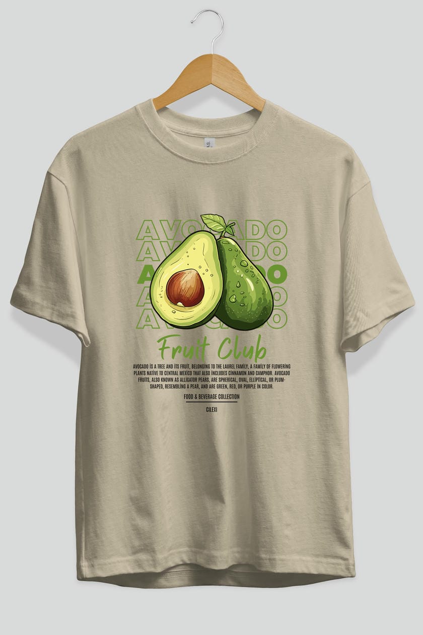 Avocado Ön Baskılı Oversize t-shirt Erkek Kadın Pamuk Bisiklet Yaka tişort