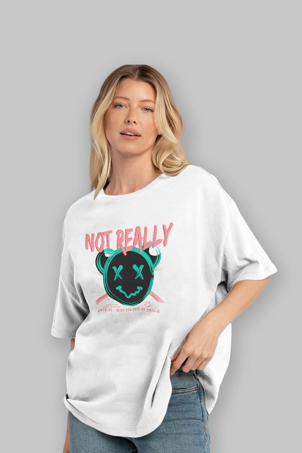 Not Really Bear Ön Baskılı Oversize t-shirt Erkek Kadın Unisex