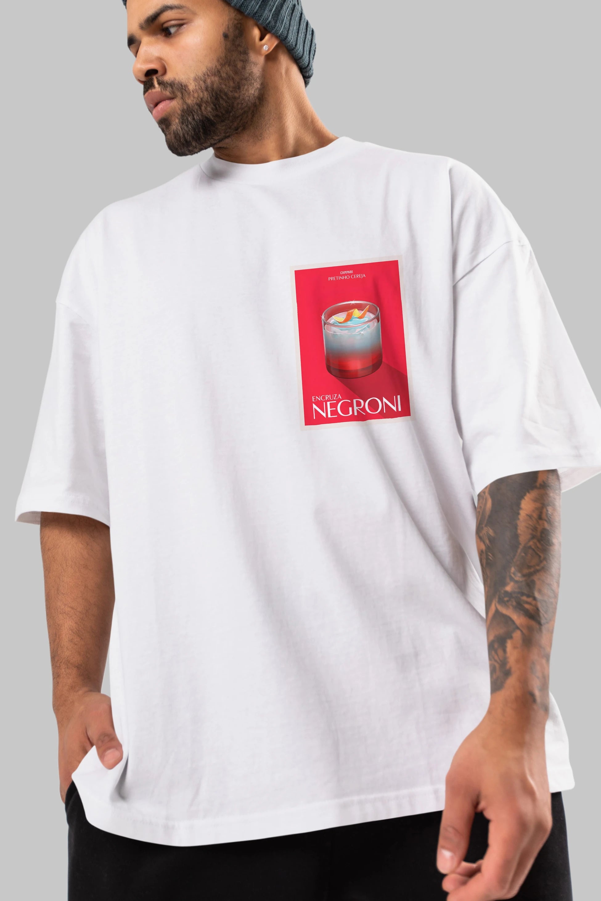 Encruza Negroni Ön Sol Baskılı Oversize t-shirt Erkek Kadın Unisex %100 Pamuk Bisiklet Yaka tişort