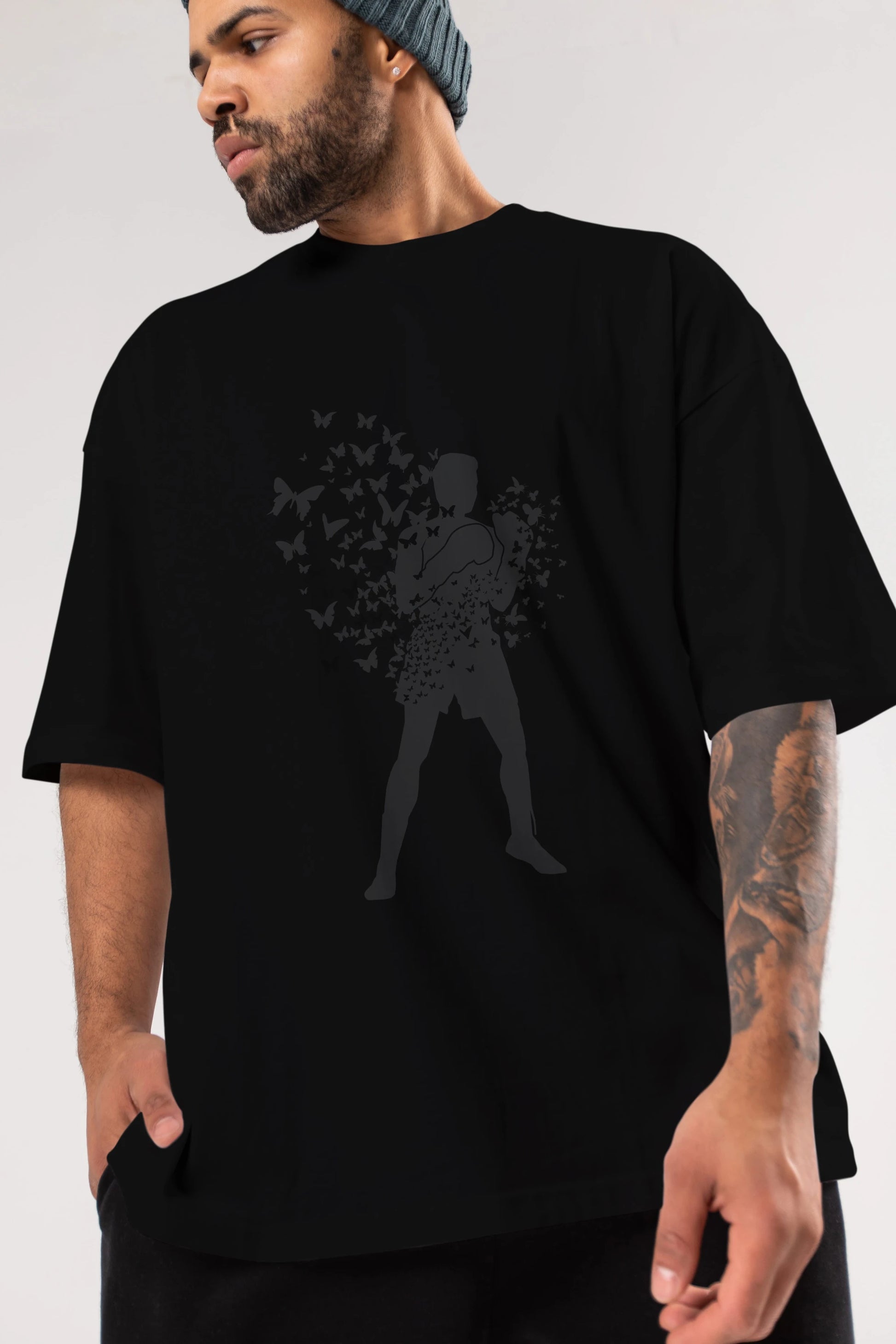 Float Like Butterfly Sting Like Bee Ön Baskılı Oversize t-shirt %100 pamuk Erkek Kadın Unisex