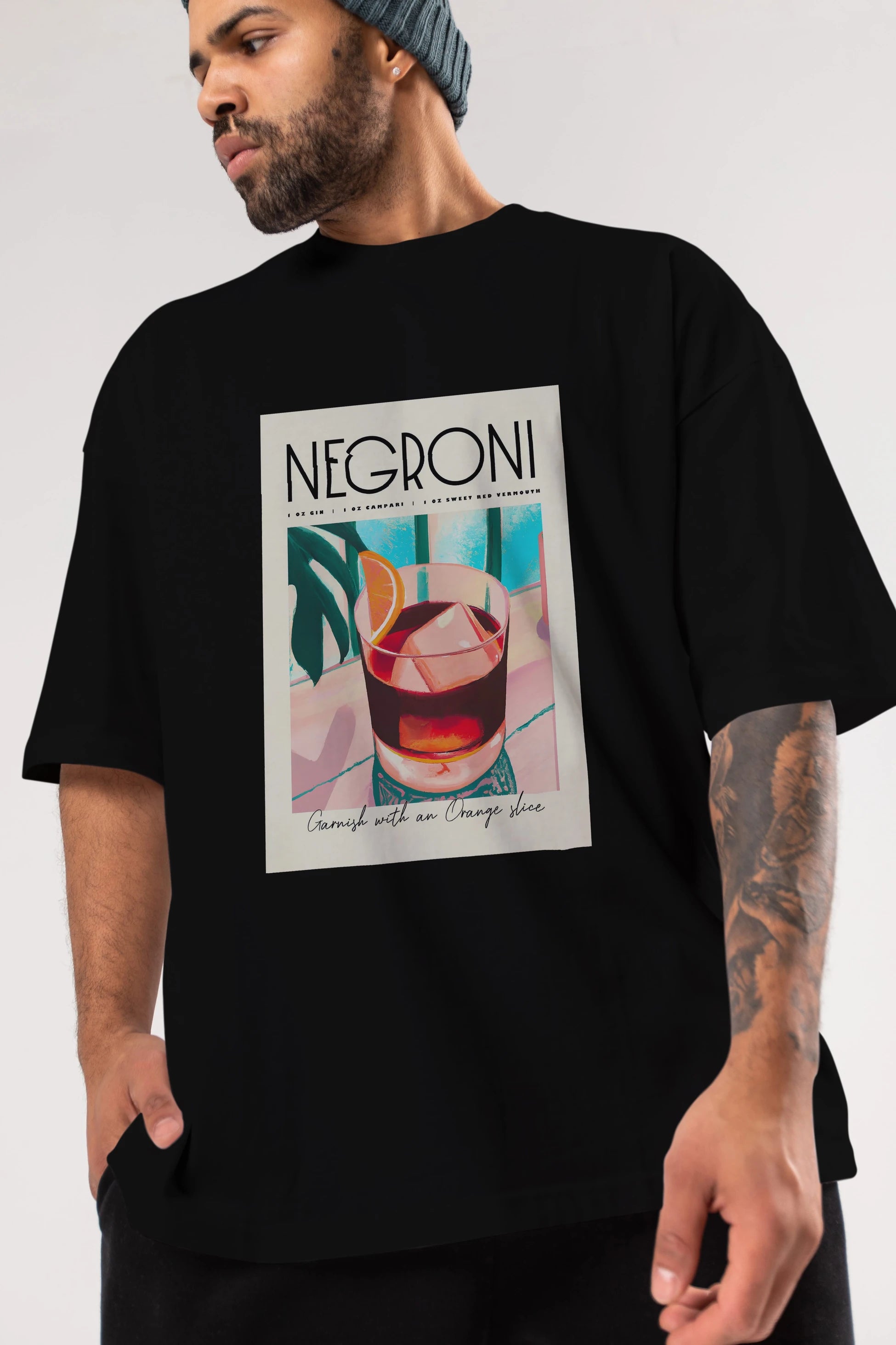 Negroni 4 Ön Baskılı Oversize t-shirt Erkek Kadın Unisex %100 Pamuk Bisiklet Yaka tişort