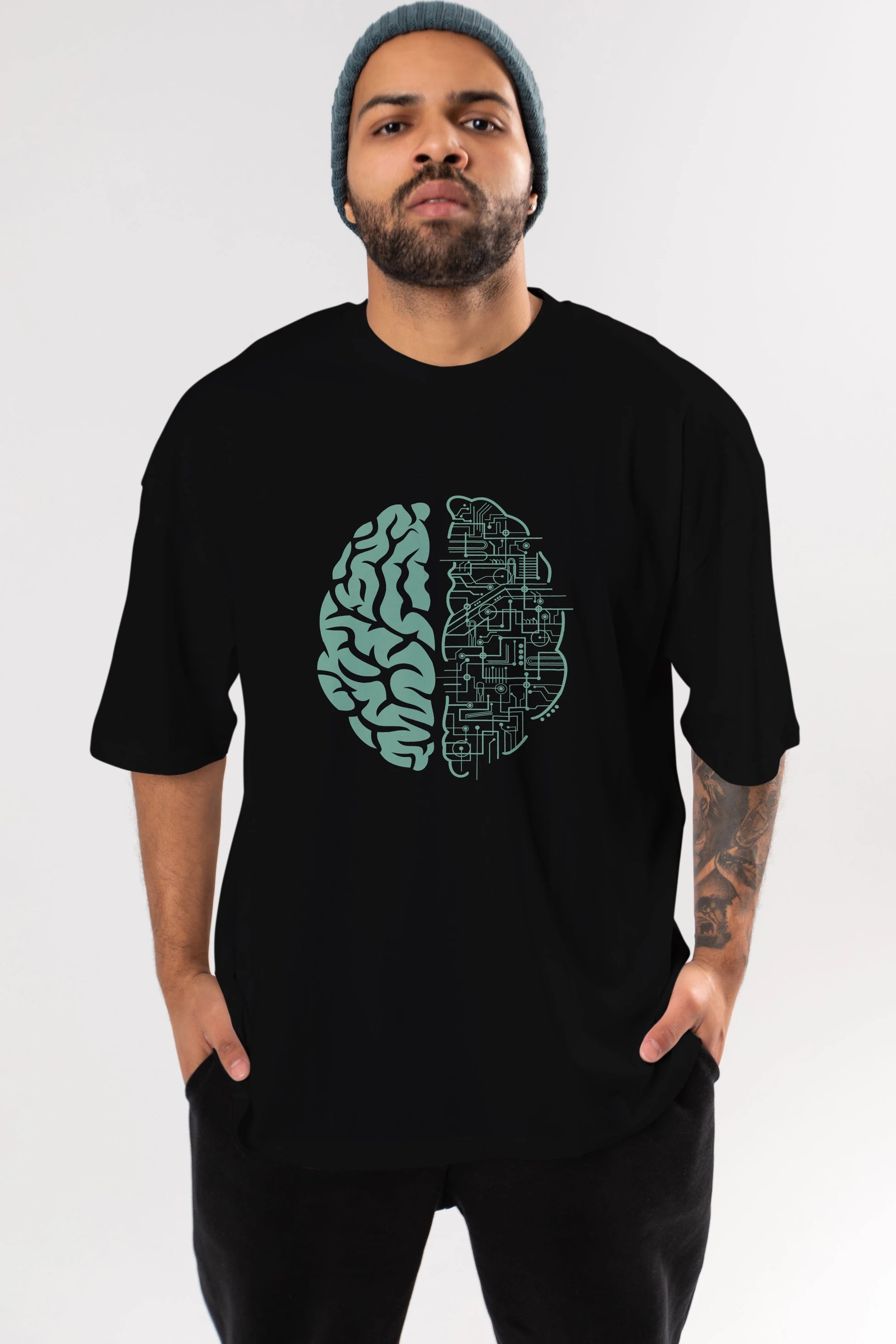 Electric Brain Ön Baskılı Oversize t-shirt %100 pamuk Erkek Kadın Unisex