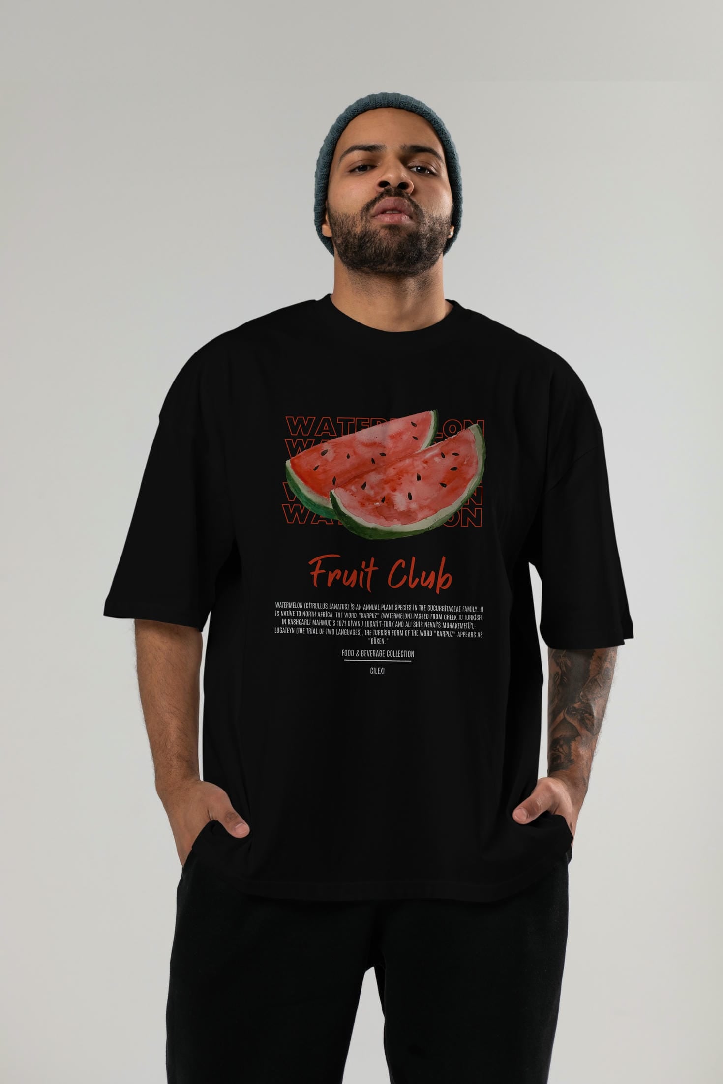 Watermelon Ön Baskılı Oversize t-shirt Erkek Kadın Pamuk Bisiklet Yaka tişort