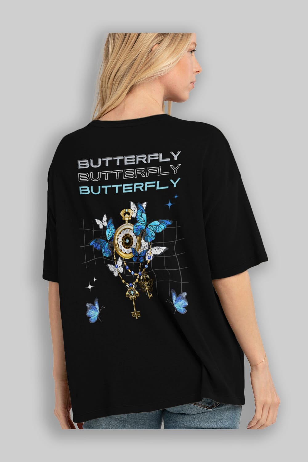 Butterfly Yazılı Arka Baskılı Oversize t-shirt Erkek Kadın Unisex