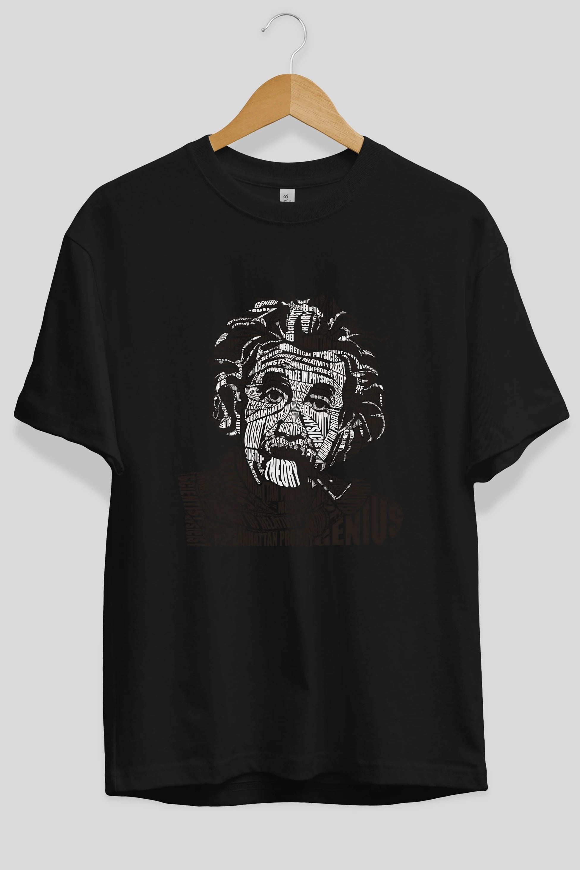 Einstein Calligram Ön Baskılı Oversize t-shirt %100 pamuk Erkek Kadın Unisex