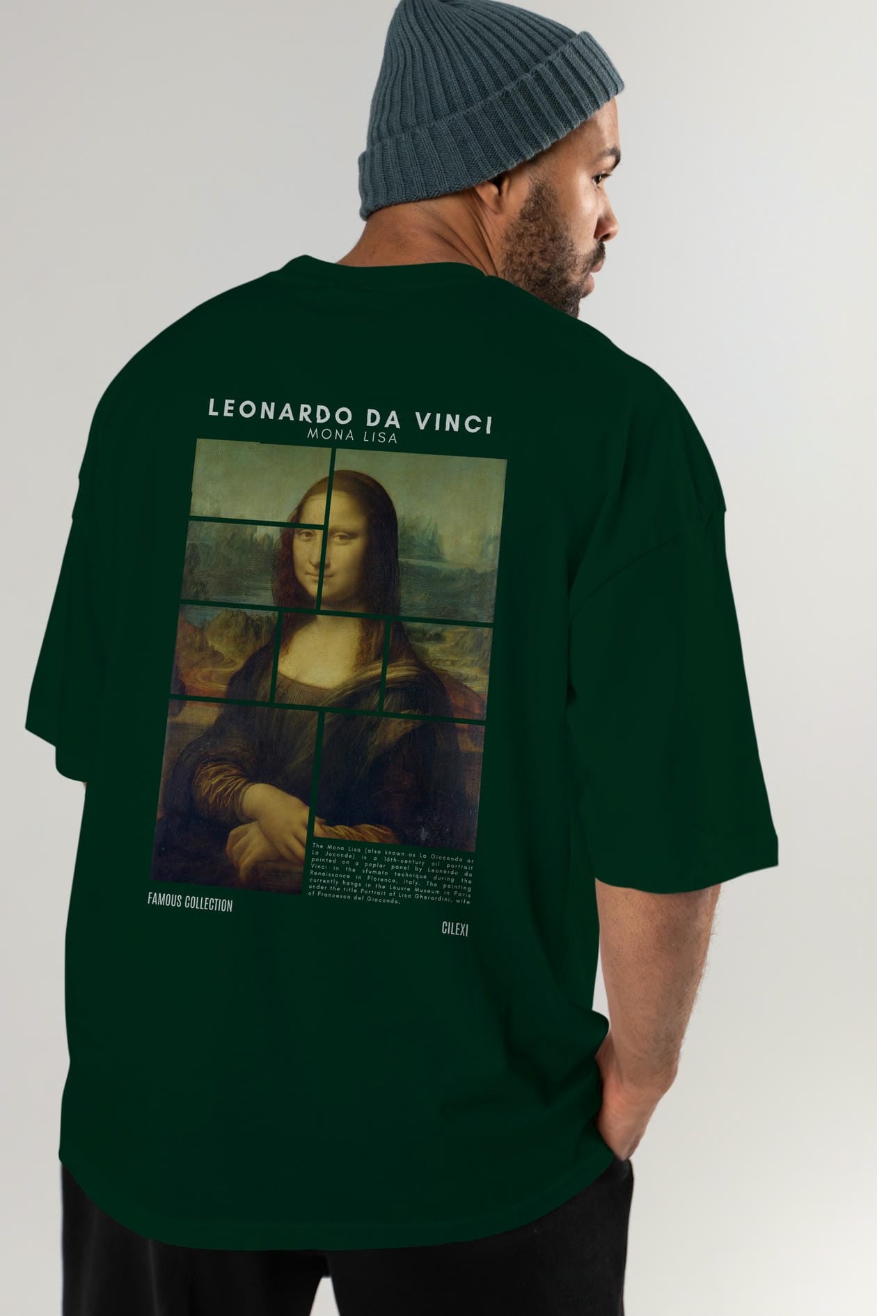 Leonardo Da Vinci Mona Lisa Arka Baskılı Oversize t-shirt Erkek Kadın Bisiklet Yaka Pamuk tişort