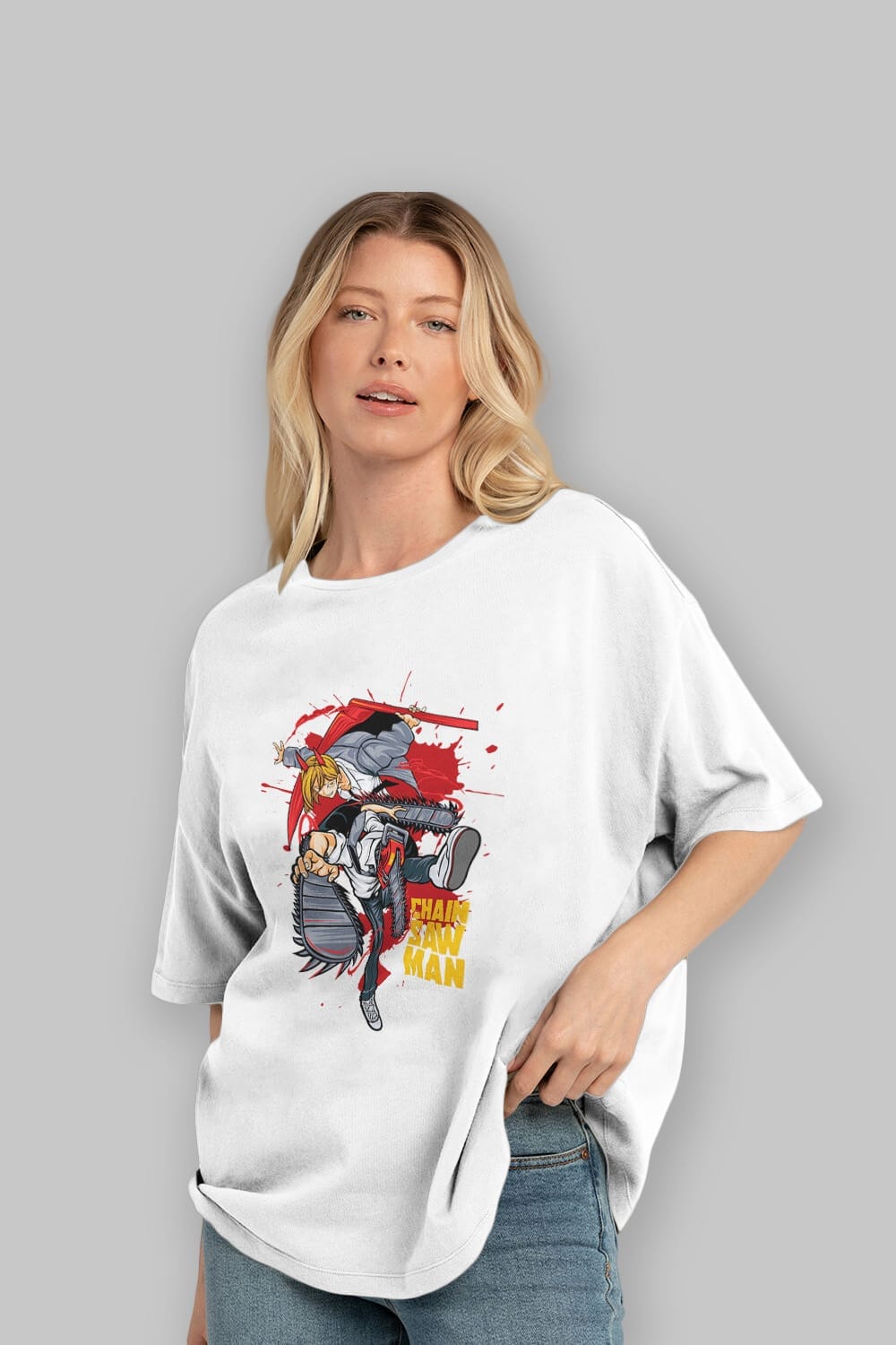 DENJI and POWER Anime Ön Baskılı Oversize t-shirt %100 pamuk Erkek Kadın Unisex