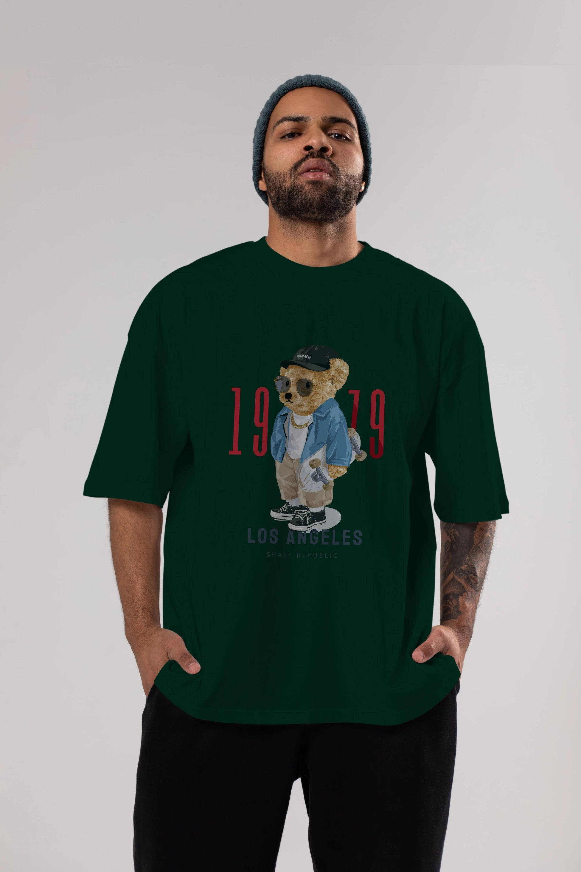Teddy Bear Los Angeles Ön Baskılı Oversize t-shirt Erkek Kadın Unisex %100 Pamuk