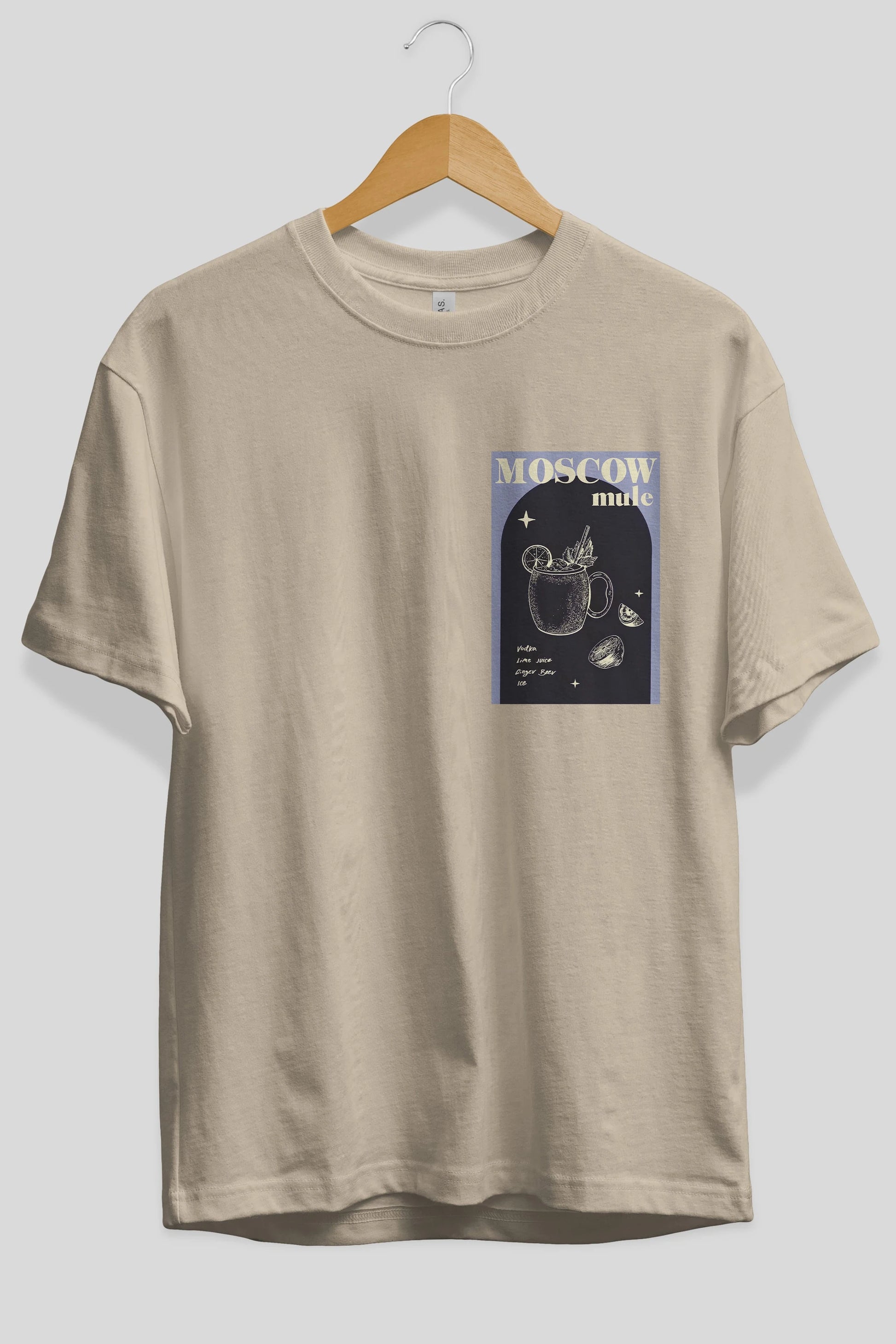 Moscow Mule Ön Sol Baskılı Oversize t-shirt Erkek Kadın Unisex %100 Pamuk Bisiklet Yaka tişort