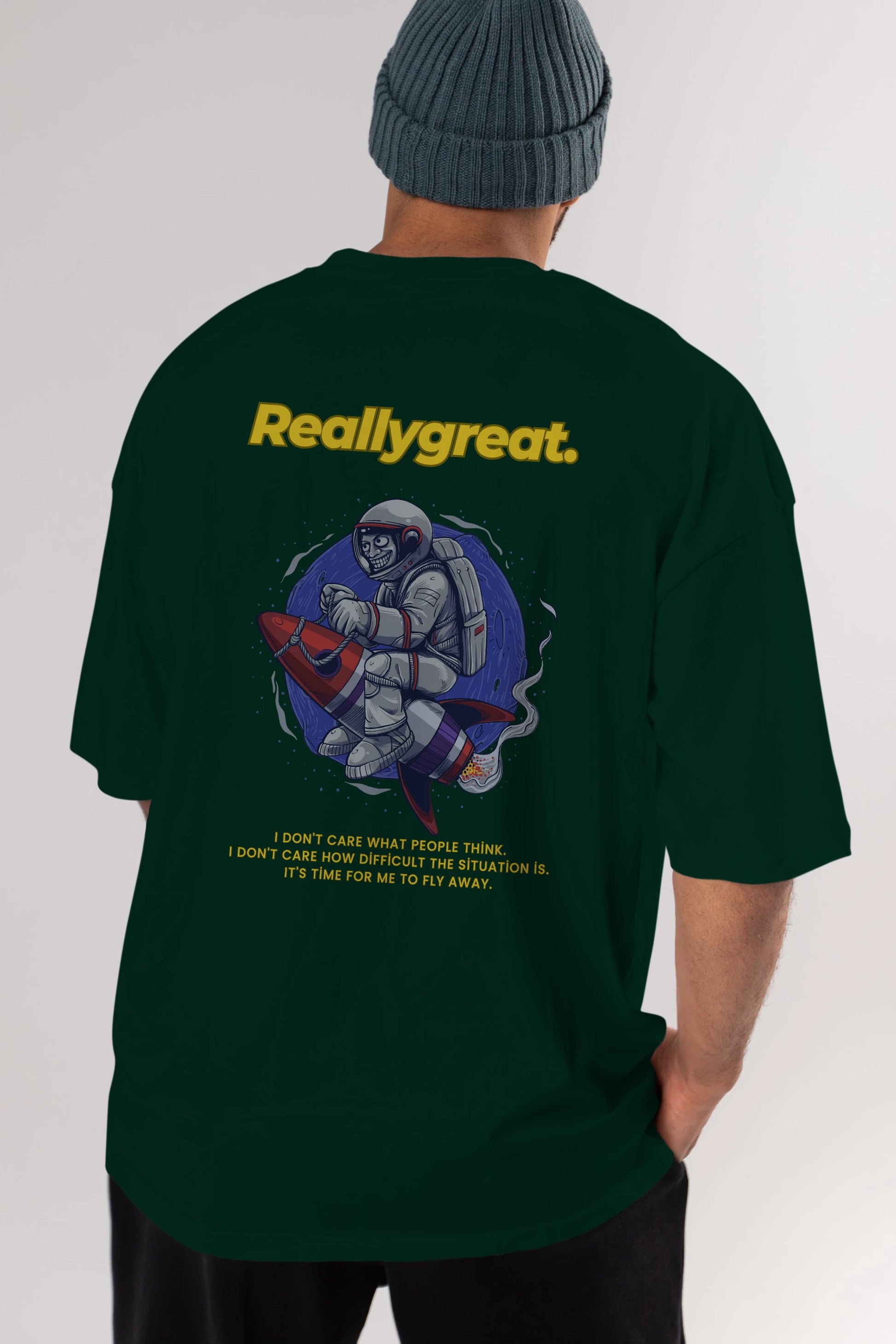 Reallygreat Astronaut Arka Baskılı Oversize t-shirt Erkek Kadın Unisex