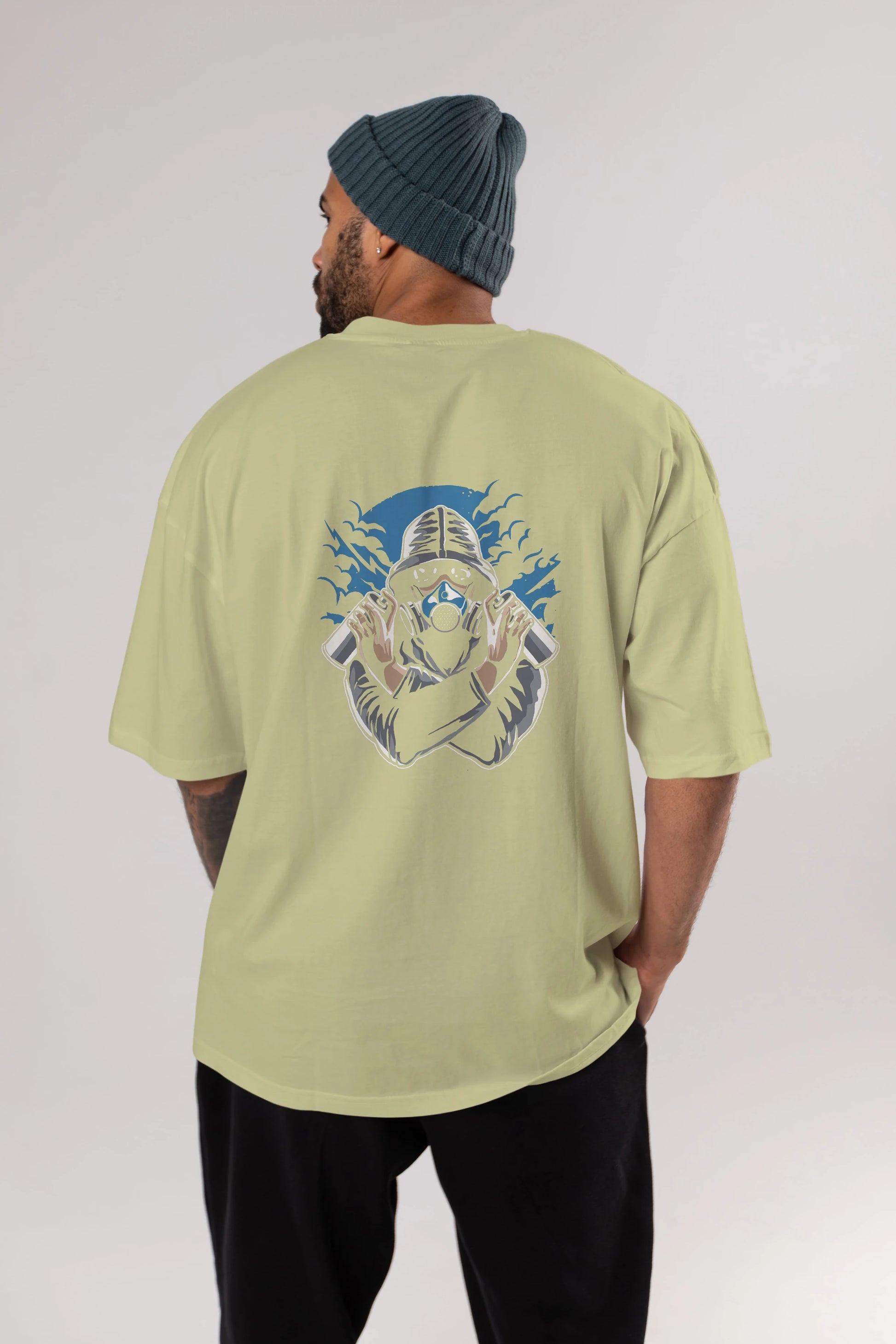 Graffiti Gasmask Arka Baskılı Oversize t-shirt Erkek Kadın Unisex %100 Pamuk