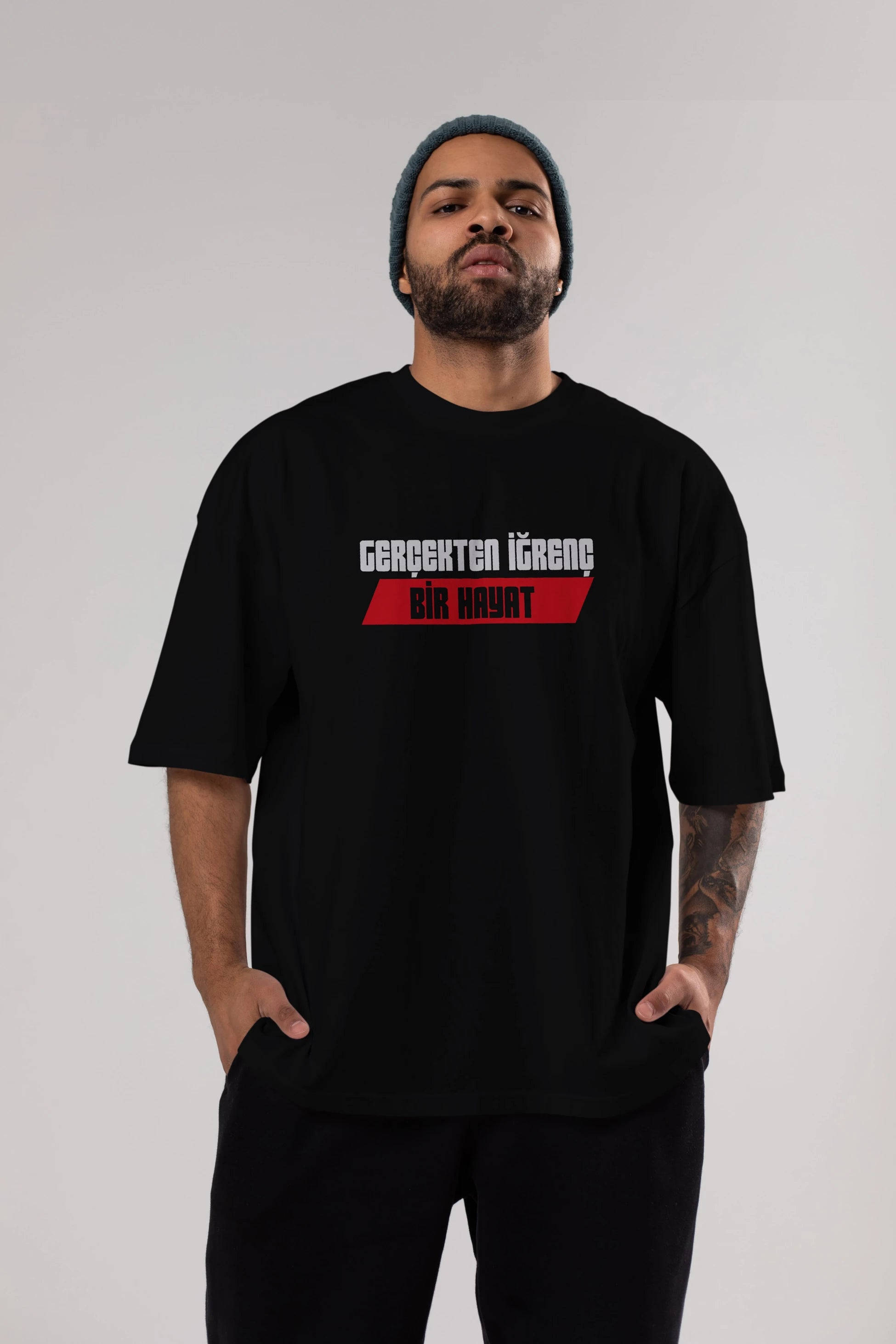 Gerçekte İğrenç Bir Hayat2 Ön Baskılı Oversize t-shirt %100 pamuk Erkek Kadın Unisex