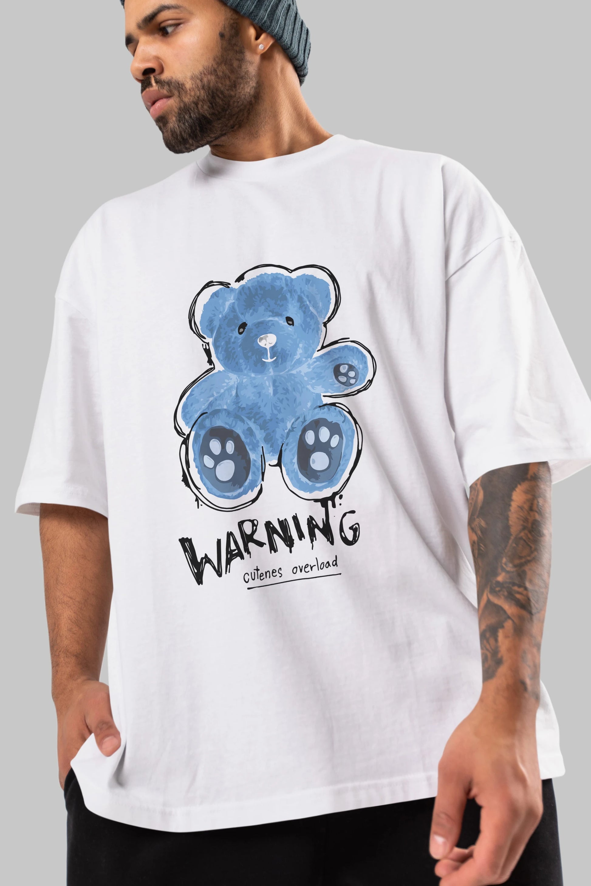 Warning Cuteness Bear Ön Baskılı Oversize t-shirt Erkek Kadın Unisex