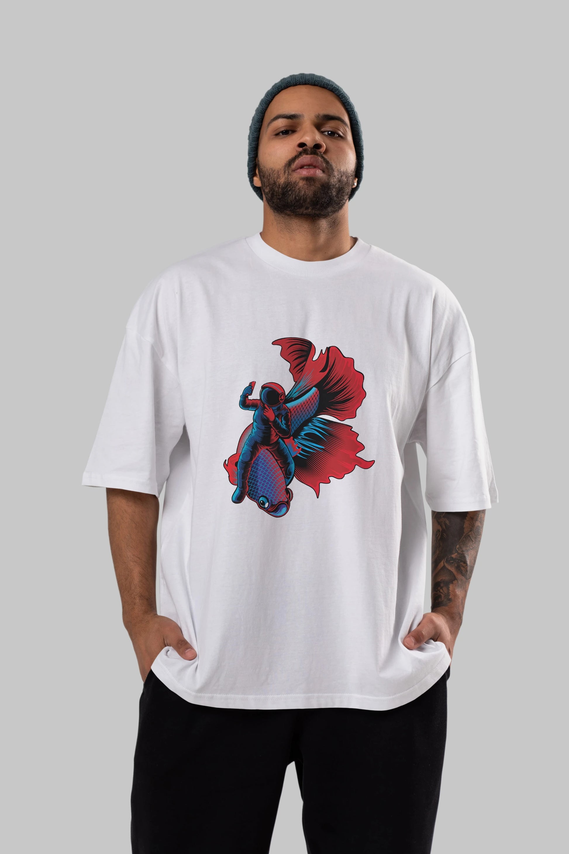 Astrofish selfie Ön Baskılı Oversize t-shirt Erkek Kadın Unisex