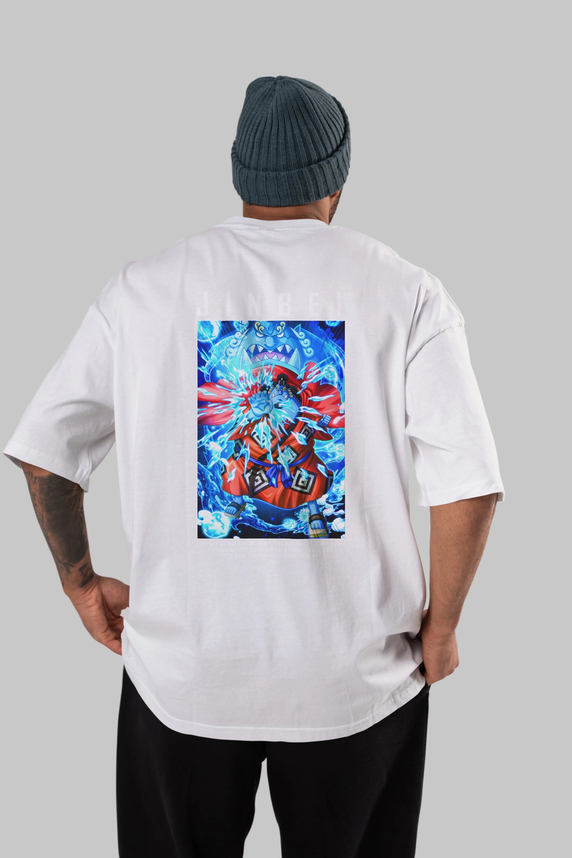 Jinbei Anime Arka Baskılı Oversize t-shirt Erkek Kadın Unisex %100 pamuk tişort