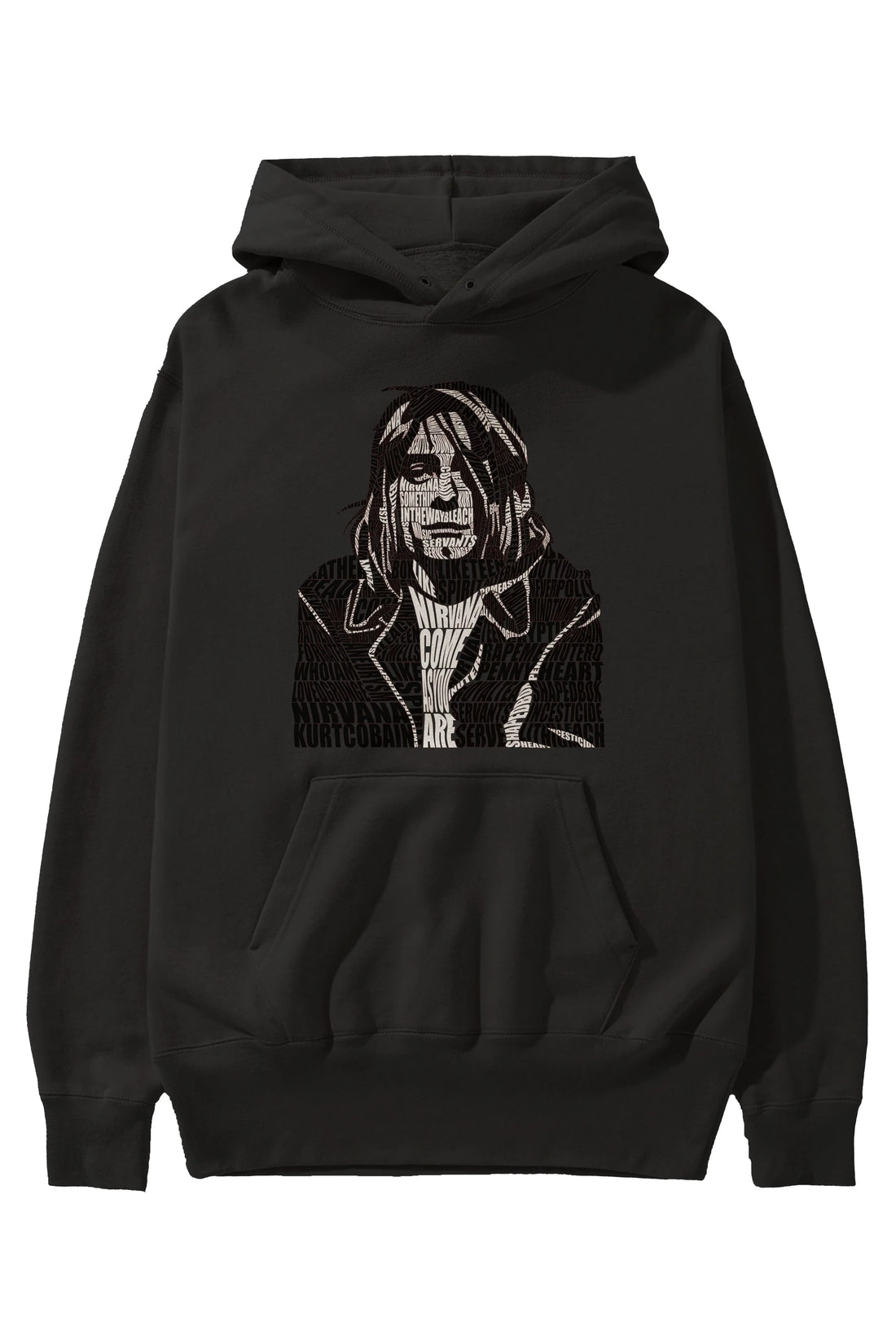 Kurt Cobain Calligram Ön Baskılı Hoodie Oversize Kapüşonlu Sweatshirt Erkek Kadın Unisex