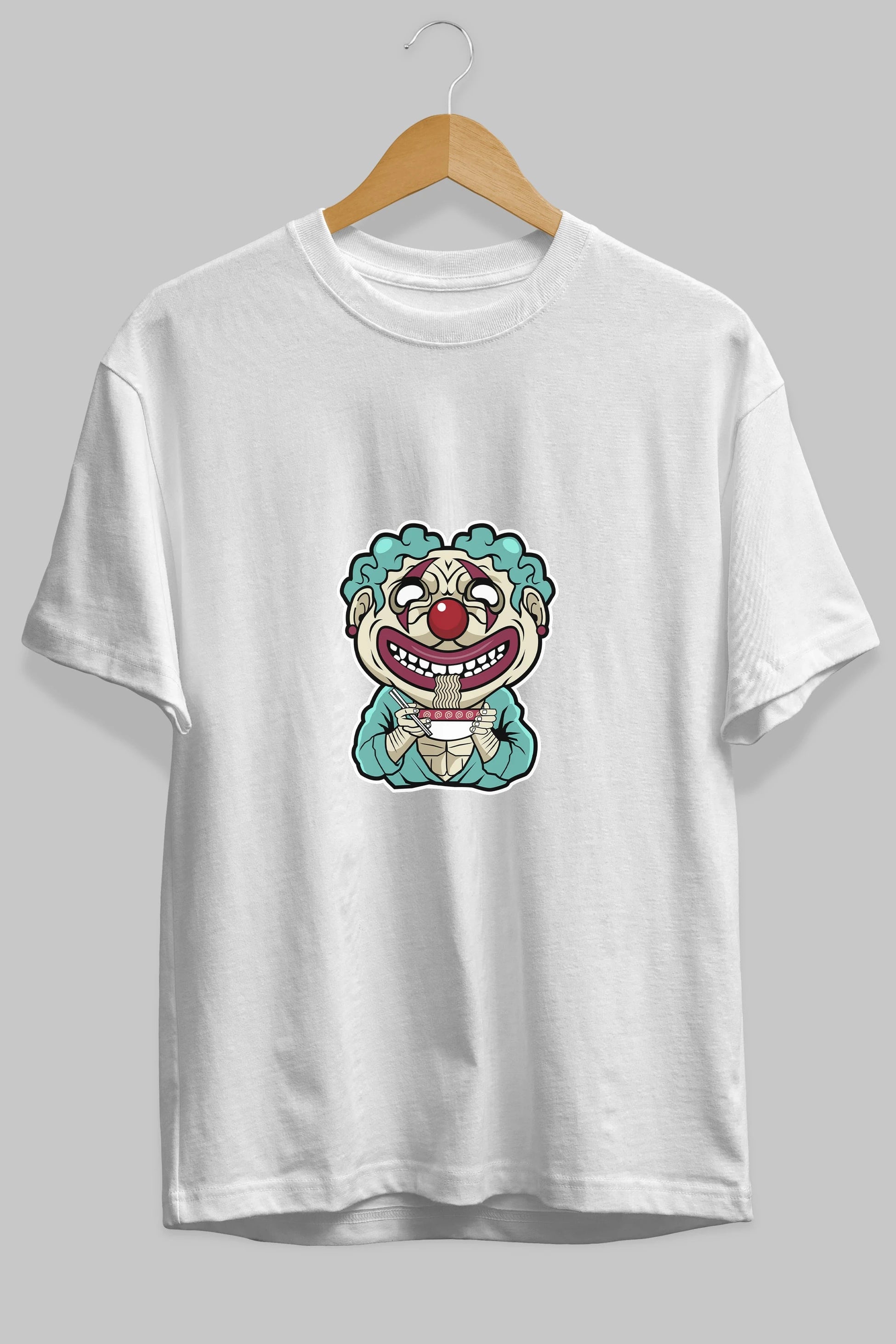 Clown Ramen Ön Baskılı Oversize t-shirt Erkek Kadın Unisex %100 Pamuk tişort